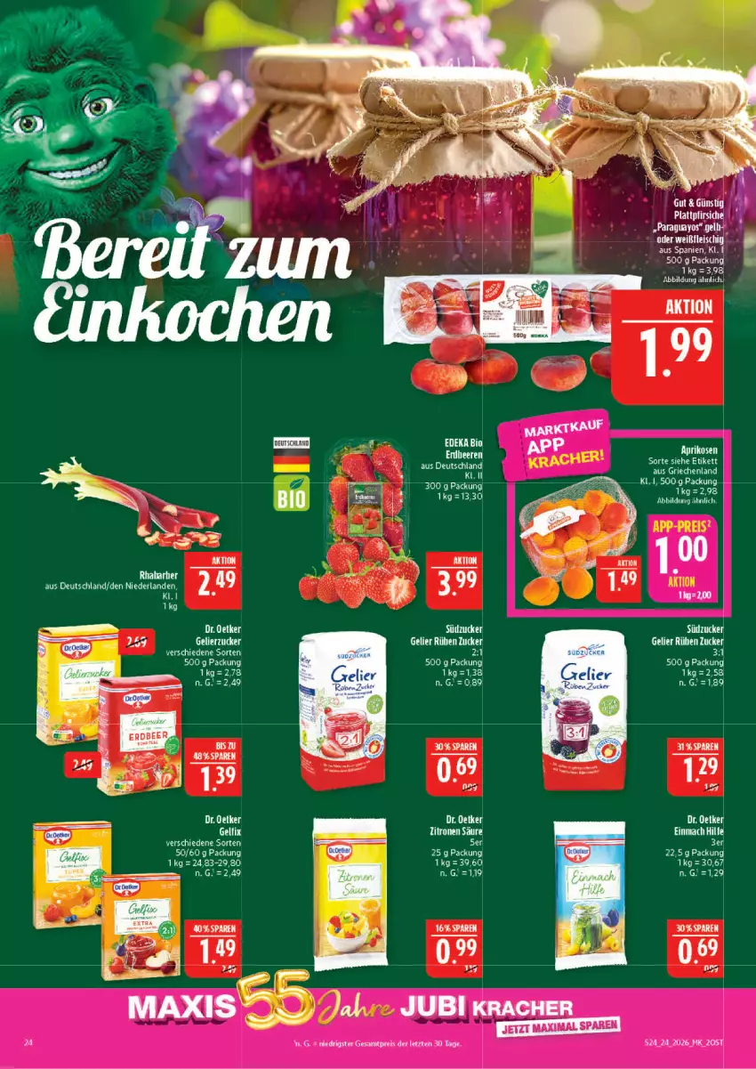 Aktueller Prospekt Marktkauf - Prospekt - von 07.06 bis 13.06.2026 - strona 24 - produkty: beere, beeren, bio, deka, Dr. Oetker, edeka bio, erdbeere, erdbeeren, gelierzucker, kracher, mac, paraguayos, pfirsich, pfirsiche, plattpfirsiche, rel, südzucker, tee, Ti, Yo, zucker