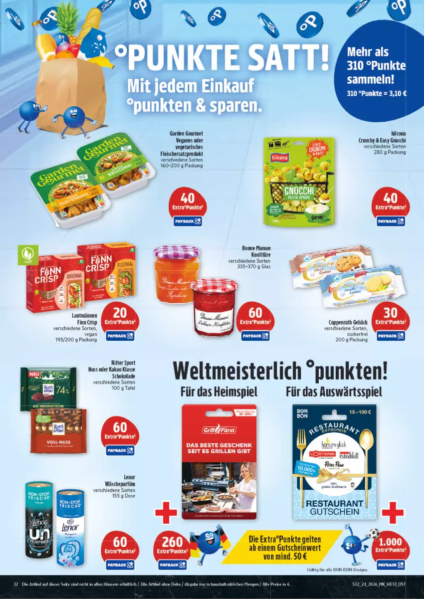 Aktueller Prospekt Marktkauf - Prospekt - von 07.06 bis 13.06.2026 - strona 32 - produkty: bonne maman, coppenrath, Coppenrath Gebäck, eis, fleisch, garden gourmet, gnocchi, grill, gutschein, hilcona, kakao, konfitüre, lenor, mam, Meister, nuss, reis, ritter, ritter sport, schoko, schokolade, Sport, Ti, Vegeta, wäscheparfüm, zucker