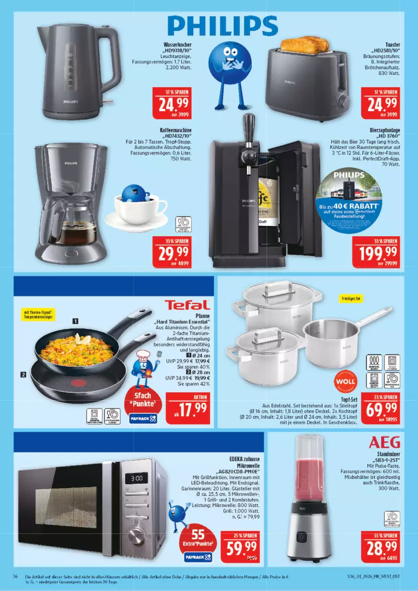 Aktueller Prospekt Marktkauf - Prospekt - von 07.06 bis 13.06.2026 - strona 36 - produkty: auto, Behälter, beleuchtung, bier, brötchen, brötchenaufsatz, cin, decke, Deckel, deka, edelstahl, eis, elle, flasche, Geschenkbox, grill, kaffee, kaffeemaschine, Kocher, Kochtopf, led-beleuchtung, mikrowelle, mit led-beleuchtung, Mixer, pfanne, Philips, reis, Schal, Signal, standmixer, tasse, tefal, teller, Ti, tisch, toast, toaster, topf, topf-set, trinkflasche, wasser, wasserkocher, ZTE