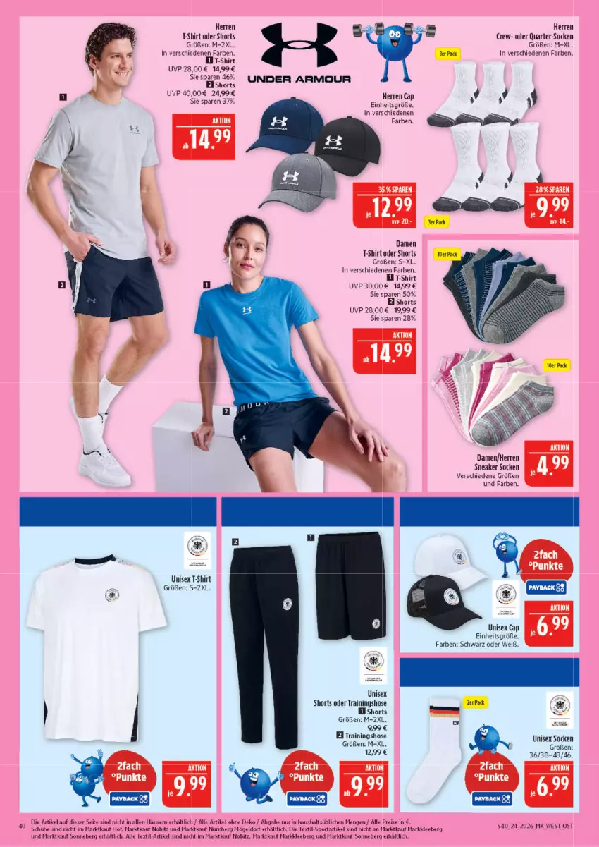 Aktueller Prospekt Marktkauf - Prospekt - von 07.06 bis 13.06.2026 - strona 40 - produkty: Cap, damen t-shirt, eis, hose, reis, schuhe, shirt, shorts, sneaker, sneaker socken, socken, Sport, T-Shirt, Ti, Trainingshose