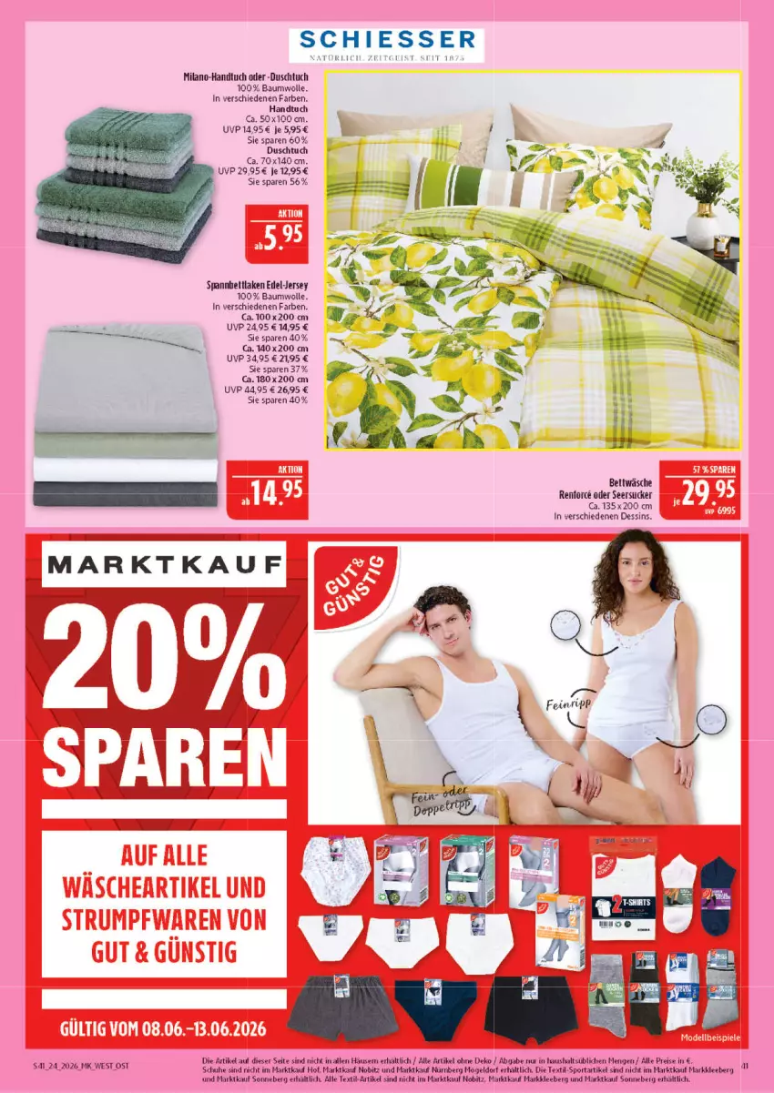 Aktueller Prospekt Marktkauf - Prospekt - von 07.06 bis 13.06.2026 - strona 41 - produkty: Bau, baumwolle, bett, bettwäsche, duschtuch, eis, handtuch, reis, schuhe, seersucker, Sport, Ti, tuc, wolle