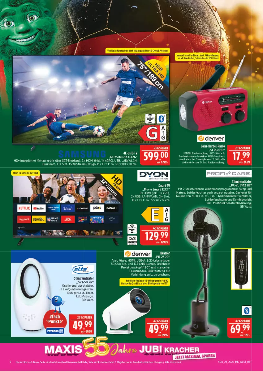 Aktueller Prospekt Marktkauf - Prospekt - von 07.06 bis 13.06.2026 - strona 8 - produkty: akku, auer, eis, elle, HDMI, kracher, Lampe, lautsprecher, Luftbefeuchter, Mett, natur, ndk, netflix, Projektor, Radio, reis, Schal, smartphone, smartphones, standventilator, Tasche, taschen, taschenlampe, tee, Ti, timer, torte, usb, ventilator
