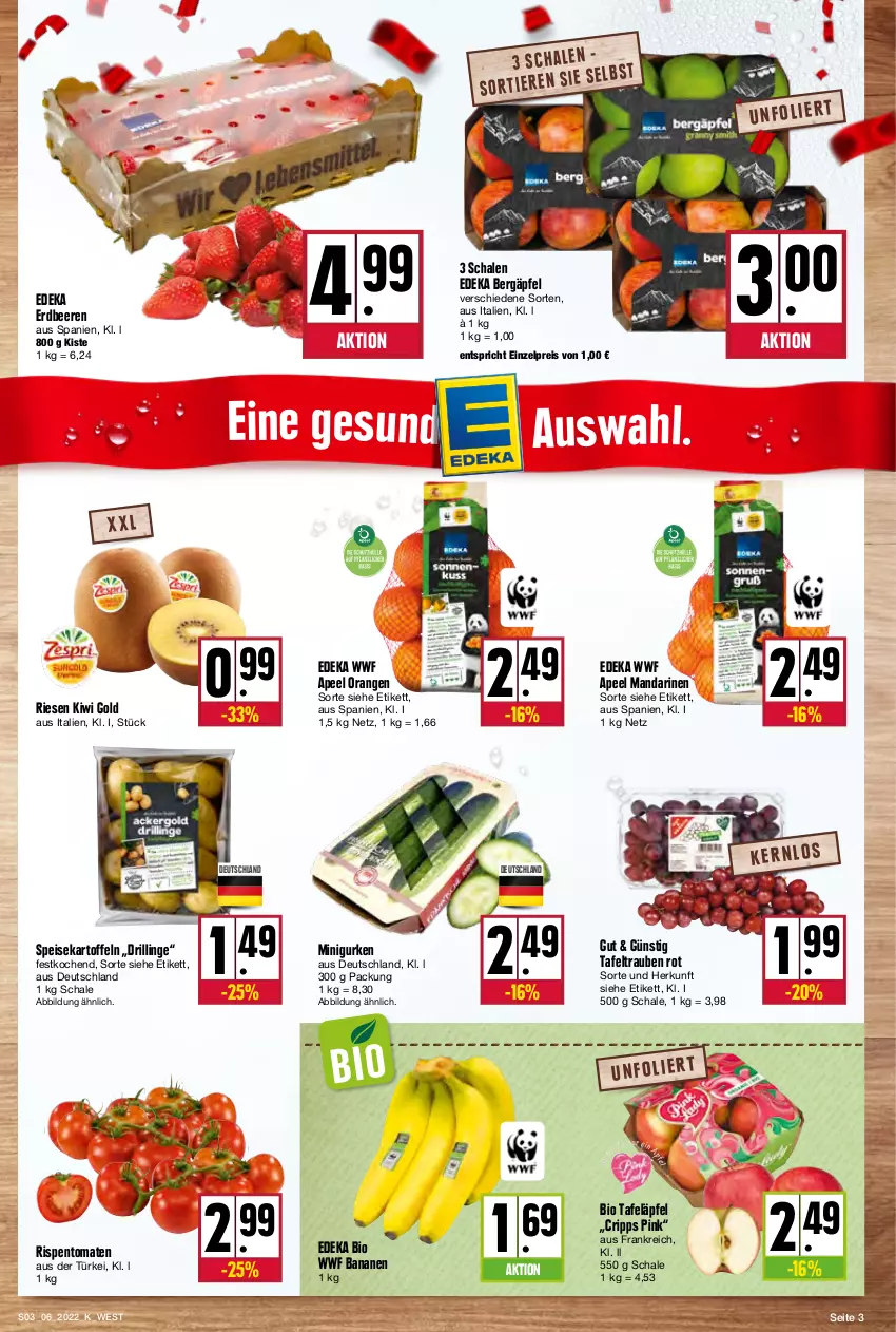 Aktueller Prospekt Kupsch - Angebote der Woche - von 07.02 bis 12.02.2022 - strona 3 - produkty: banane, bananen, beere, beeren, bio, deka, edeka bio, eis, erdbeere, erdbeeren, gurke, gurken, kartoffel, kartoffeln, kiwi, Kiwi Gold, mandarine, mandarinen, orange, orangen, reis, rispentomaten, Schal, Schale, speisekartoffeln, tafeläpfel, tafeltrauben, Ti, tomate, tomaten, trauben