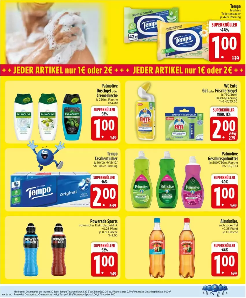 Aktueller Prospekt Edeka - Prospekte - von 18.05 bis 23.05.2026 - strona 13 - produkty: almdudler, creme, cremedusche, dusche, duschgel, eis, Elektro, ente, feuchtes toilettenpapier, flasche, geschirr, geschirrspülmittel, getränk, olive, palmolive, papier, reis, rel, Sport, spülmittel, Tasche, taschen, taschentücher, Tempo, toilettenpapier, tücher, wc ente, ZTE, zucker