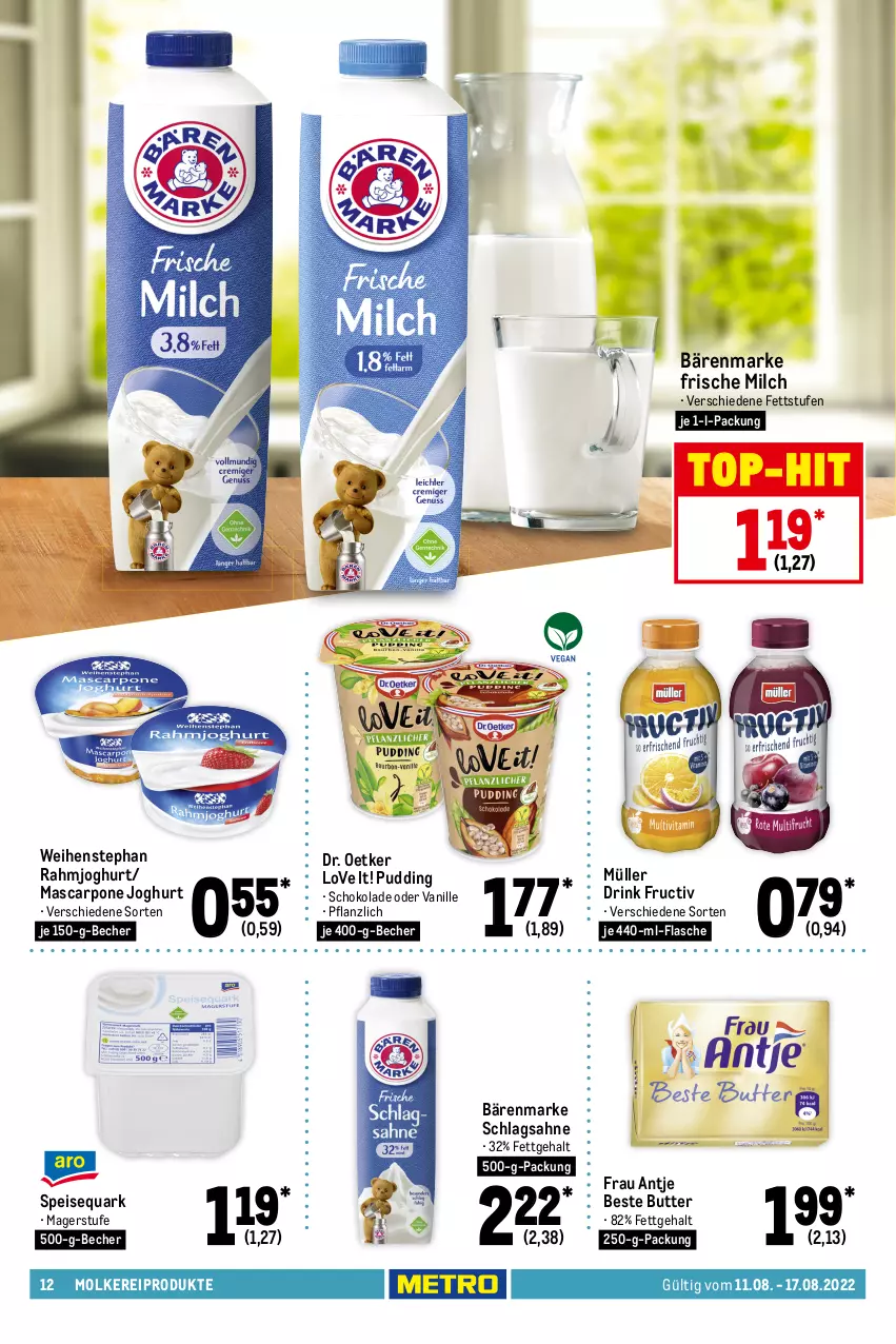 Aktueller Prospekt Metro - Food - von 11.08 bis 17.08.2022 - strona 12 - produkty: agaven, apfel, apfelmus, auto, Bad, bärenmarke, barilla, Becher, beste butter, bio, butter, creme, decke, Deckel, dessert, desserts, dessertsauce, Dr. Oetker, drink, eis, flasche, frau antje, frische milch, honig, joghur, joghurt, kondensmilch, Konserven, langnese, LG, mascarpone, milch, miracel, miracel whip, molkereiprodukte, Müller, natives olivenöl, natur, odenwald, olive, oliven, olivenöl, olivenöl extra, pasta, Pasta Sauce, pesto, pudding, quark, rahmjoghurt, sahne, salat, salatcreme, salz, sauce, saucen, schlagsahne, schoko, schokolade, Schwartau, sirup, speisequark, Ti, tisch, top-hit, vanille, weihenstephan