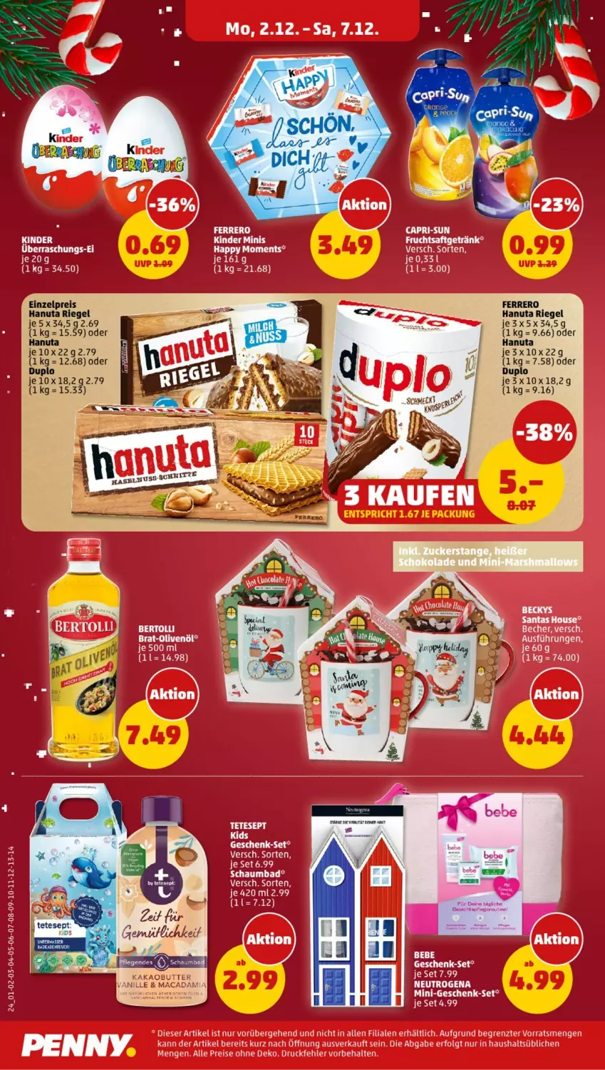 Aktueller Prospekt Penny - Prospekte - von 02.12 bis 07.12.2024 - strona 20 - produkty: Bad, Becher, butter, duplo, eis, ferrero, hanuta, kakao, Kakaobutter, LG, mac, macadamia, neutrogena, olive, oliven, olivenöl, reis, riegel, schaumbad, Ti, vanille, ZTE