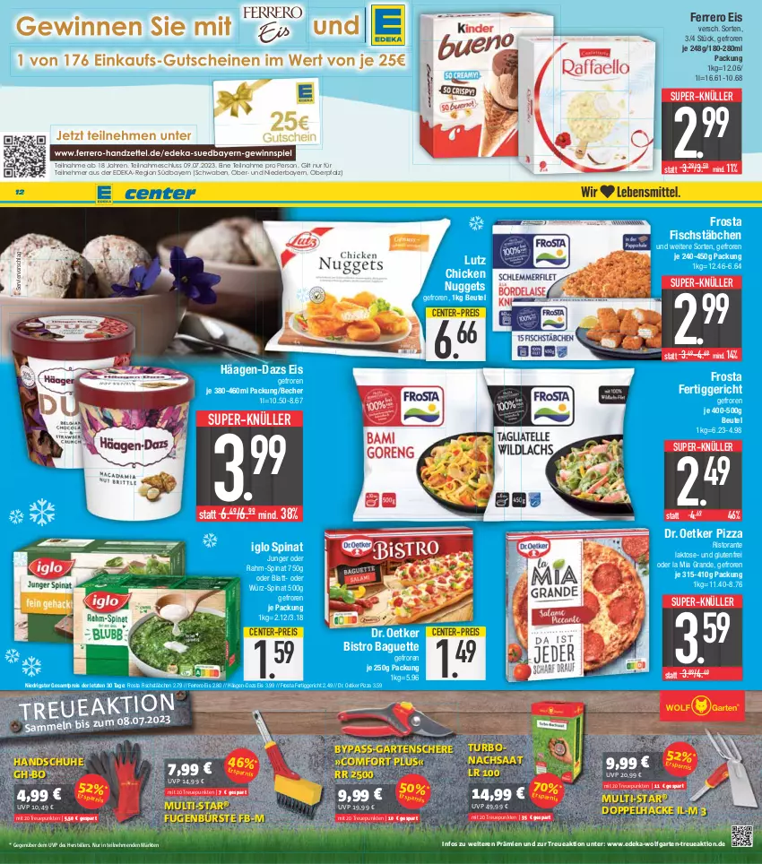 Aktueller Prospekt E Center - Angebote der Woche - von 19.06 bis 24.06.2023 - strona 12 - produkty: baguette, Becher, beutel, Bistro Baguette, Bona, bürste, chicken nuggets, deka, Dr. Oetker, eis, elle, ente, ferrero, fertiggericht, fisch, fischstäbchen, frosta, Fugenbürste, Garten, Gartenschere, häagen-dazs, handschuhe, iglo, nuggets, pizza, rahm-spinat, reis, ristorante, Schere, schuhe, spinat, super-knüller, teller, Ti, wolfgarten, ZTE