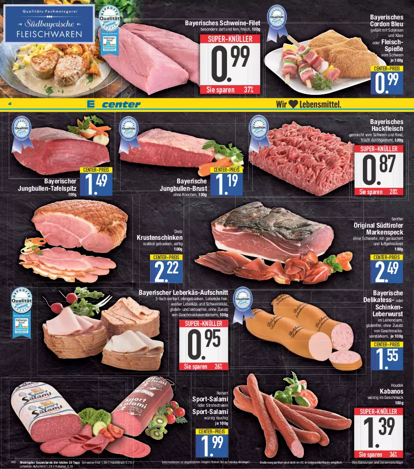 Aktueller Prospekt E Center - Angebote der Woche - von 19.06 bis 24.06.2023 - strona 4 - produkty: aufschnitt, cordon bleu, deka, eis, ente, filet, fleisch, Fleischspieße, geback, gin, hackfleisch, hackfleisch gemischt, houdek, jungbullen, kabanos, Käse, Krustenschinken, leberkäs, leberwurst, leine, mac, Ofen, Rauch, reinert, reis, rind, saft, salami, schinken, schwein, schwein und rind, schweine, schweine-filet, senf, Speck, Sport, südtiroler, super-knüller, tafelspitz, Ti, vom schwein und rind, wein, weine, wurst, ZTE