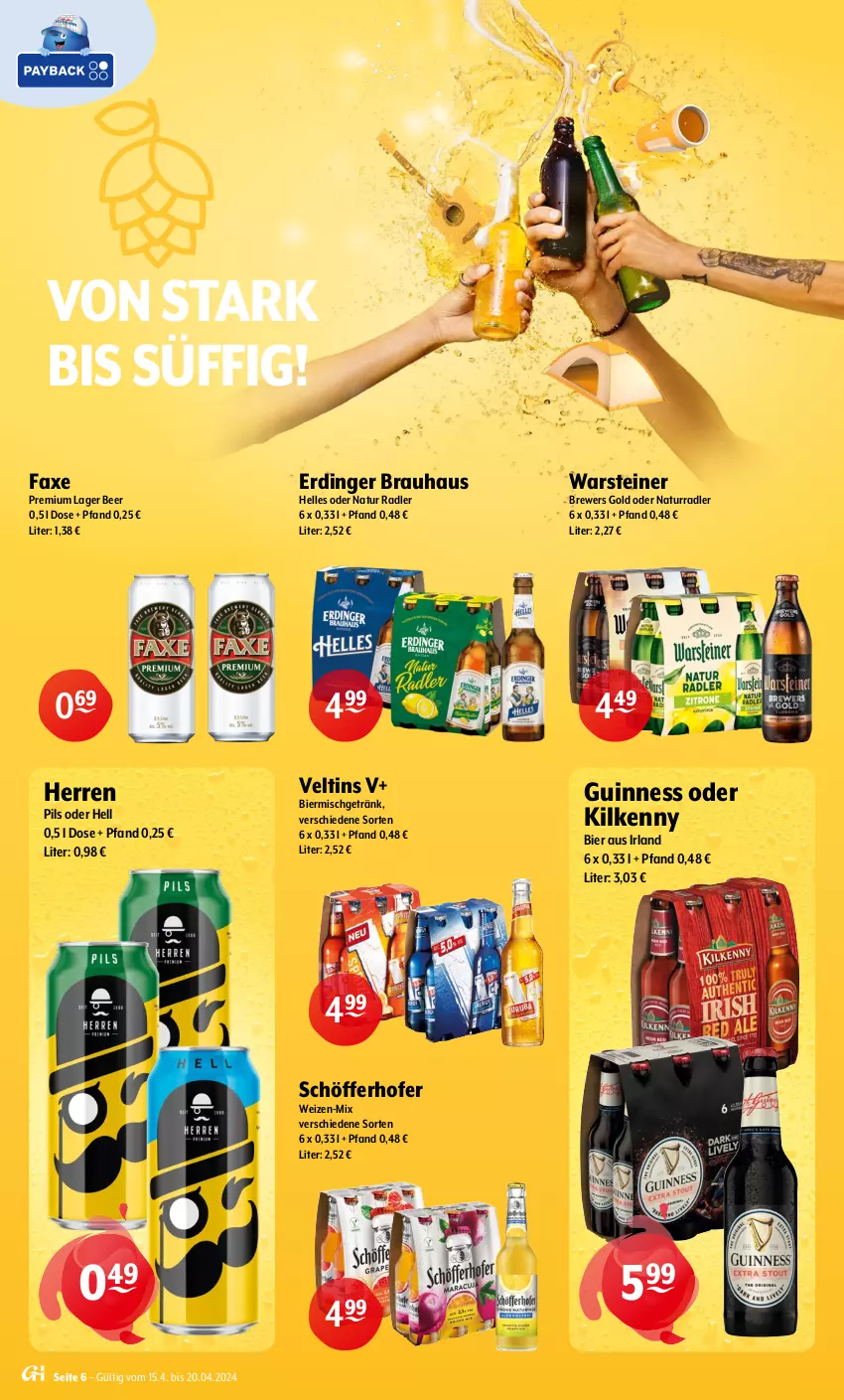 Aktueller Prospekt Getraenke Hoffmann - Prospekte - von 15.04 bis 20.04.2024 - strona 6 - produkty: axe, bier, elle, erdinger, getränk, Guinness, Kilkenny, natur, natur radler, pils, radler, schöfferhofer, steiner, Ti, veltins, warsteiner