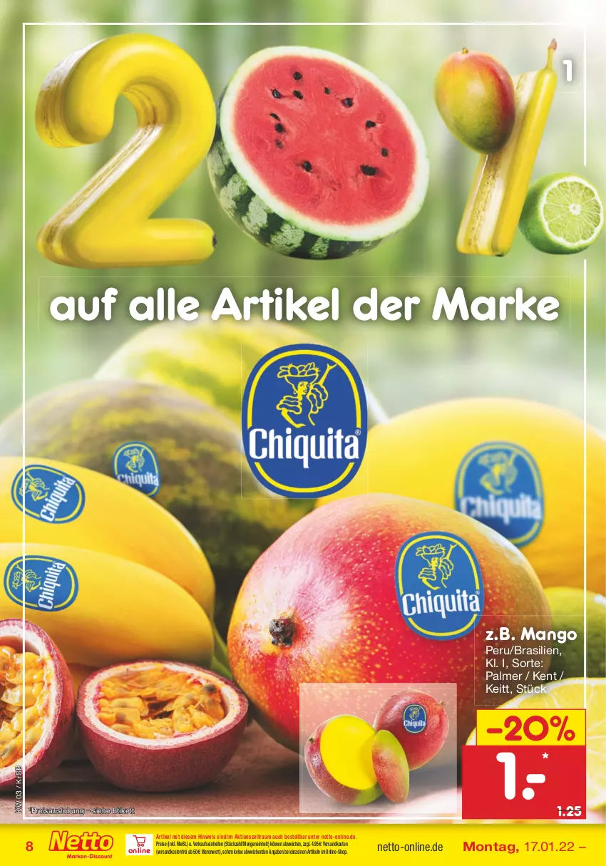 Aktueller Prospekt Netto Marken-Discount - Filial-Angebote - von 17.01 bis 22.01.2022 - strona 8 - produkty: eis, mango, ndk, reis, Ti, versandkostenfrei