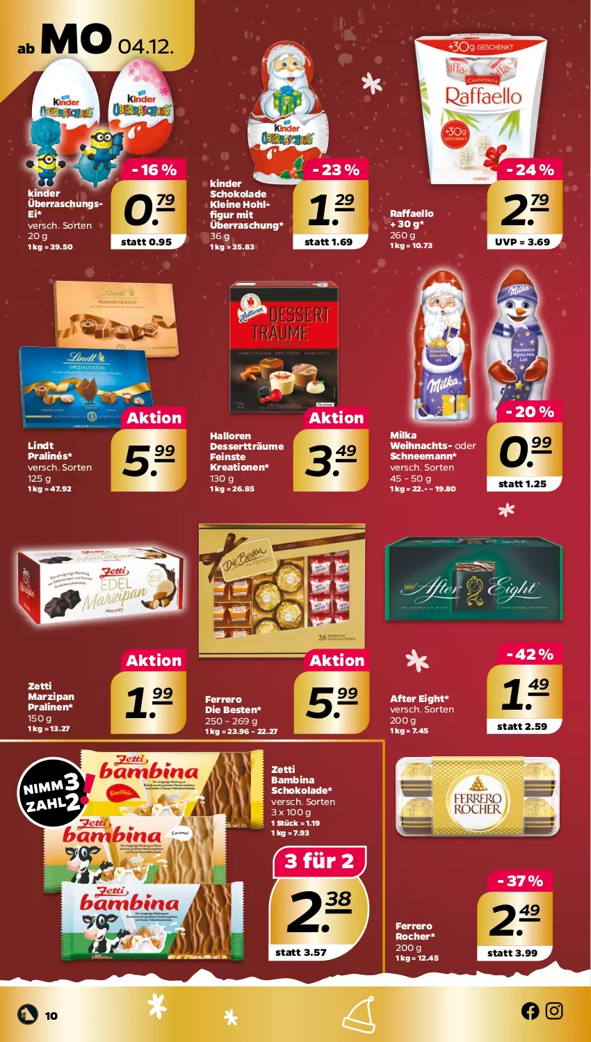 Aktueller Prospekt Netto - Woche 49 - von 04.12 bis 09.12.2023 - strona 10 - produkty: after eight, dessert, ferrero, Ferrero Rocher, Kinder, kinder schokolade, leine, lindt, marzipan, milka, pralinen, raffaello, schoko, schokolade, Ti