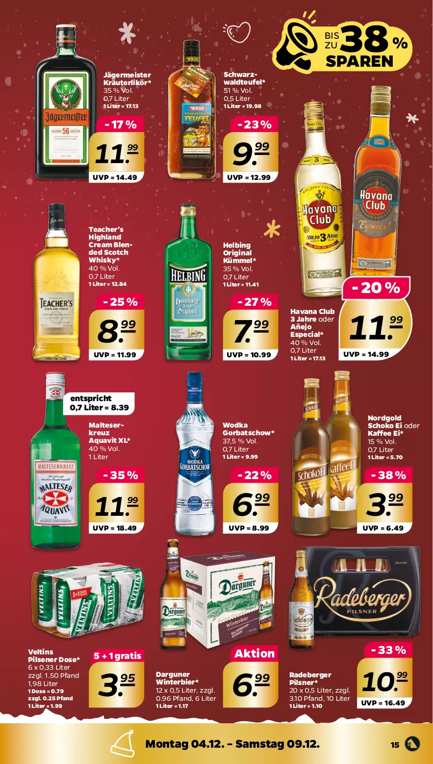 Aktueller Prospekt Netto - Woche 49 - von 04.12 bis 09.12.2023 - strona 15 - produkty: aqua, aquavit, Berger, bier, blended scotch, blended scotch whisky, eis, Germ, gin, Gorbatschow, Havana Club, jägermeister, kaffee, kräuter, kräuterlikör, likör, malteser, Meister, pils, pilsener, pilsner, radeberger, radeberger pilsner, schoko, scotch, scotch whisky, Ti, veltins, veltins pilsener, whisky, wodka