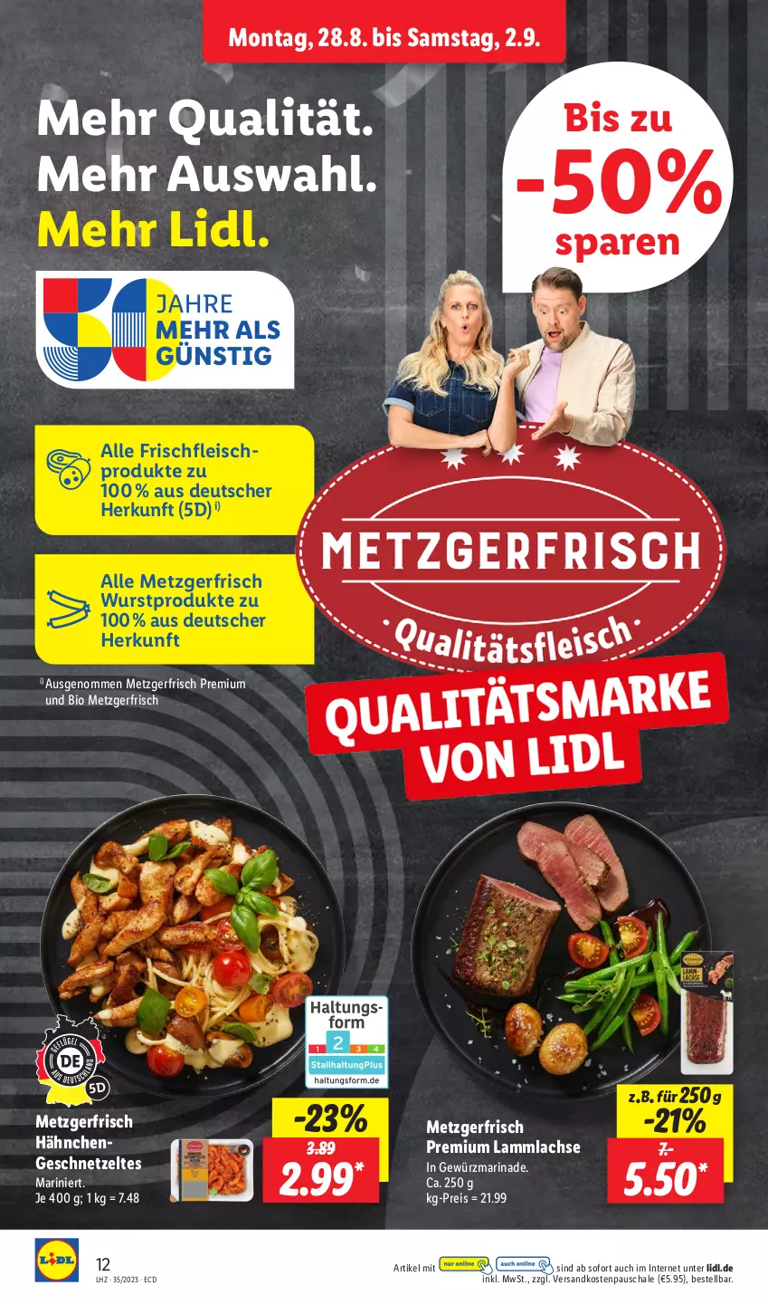 Aktueller Prospekt Lidl - Aktionsprospekt - von 28.08 bis 02.09.2023 - strona 14 - produkty: bio, eis, fleisch, geschnetzeltes, gewürz, Hähnchengeschnetzeltes, HP, lachs, lamm, lammlachse, marinade, ndk, reis, Schal, Schale, Ti, wurst, Zelt