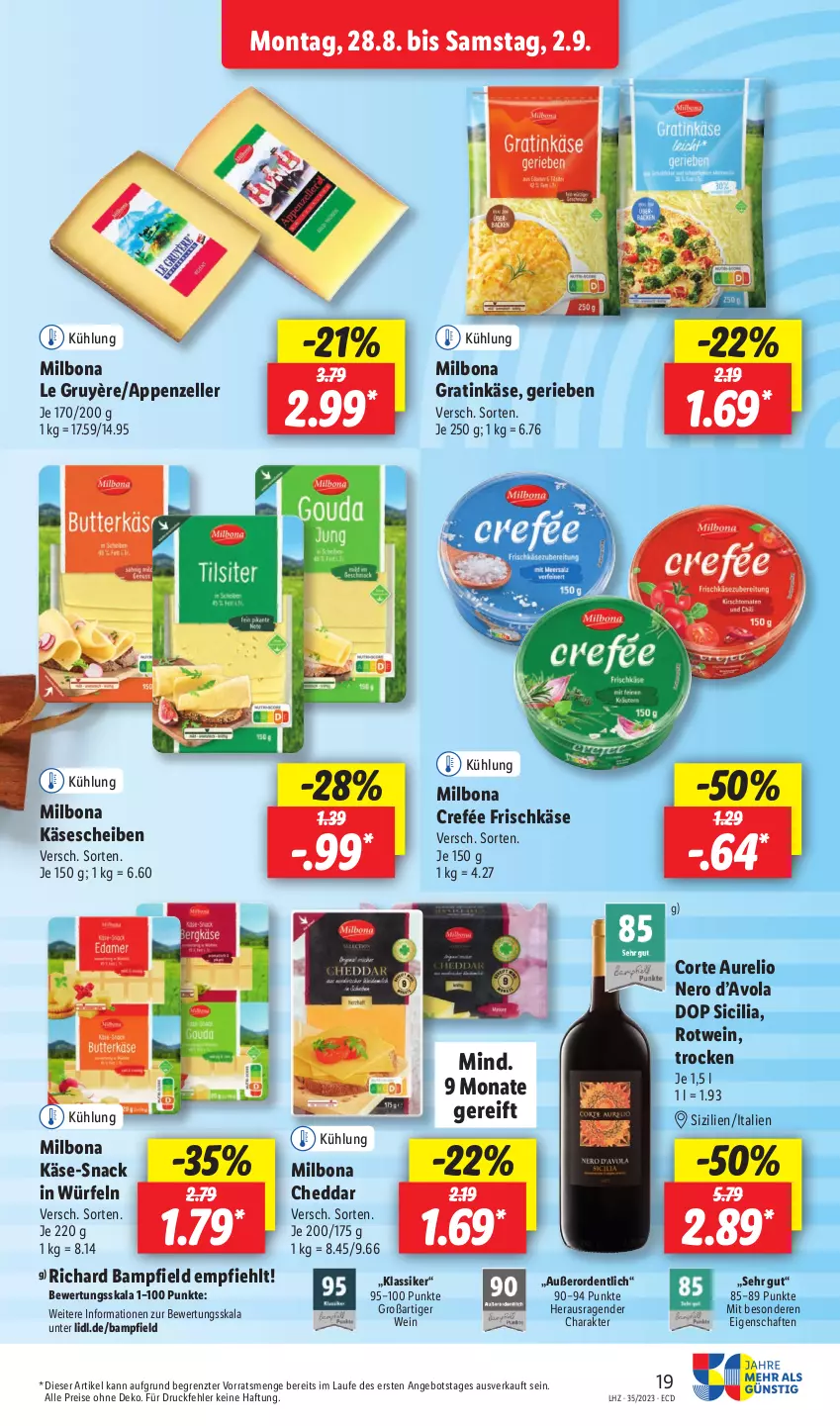 Aktueller Prospekt Lidl - Aktionsprospekt - von 28.08 bis 02.09.2023 - strona 21 - produkty: angebot, appenzeller, Bona, cheddar, eis, elle, frischkäse, Käse, käsescheiben, Milbona, nero, reis, rel, rotwein, snack, Ti, wein, würfel, ZTE