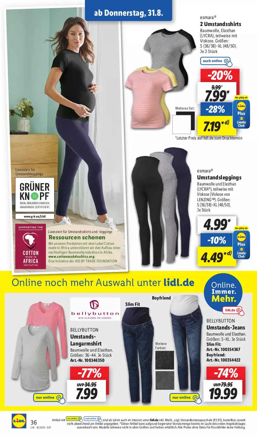 Aktueller Prospekt Lidl - Aktionsprospekt - von 28.08 bis 02.09.2023 - strona 48 - produkty: angebot, Bau, baumwolle, dell, eis, elle, esmara, gin, jeans, Langarmshirt, leggings, lenzing, Mode, ndk, reis, Schal, Schale, shirt, shirts, Ti, wolle, ZTE