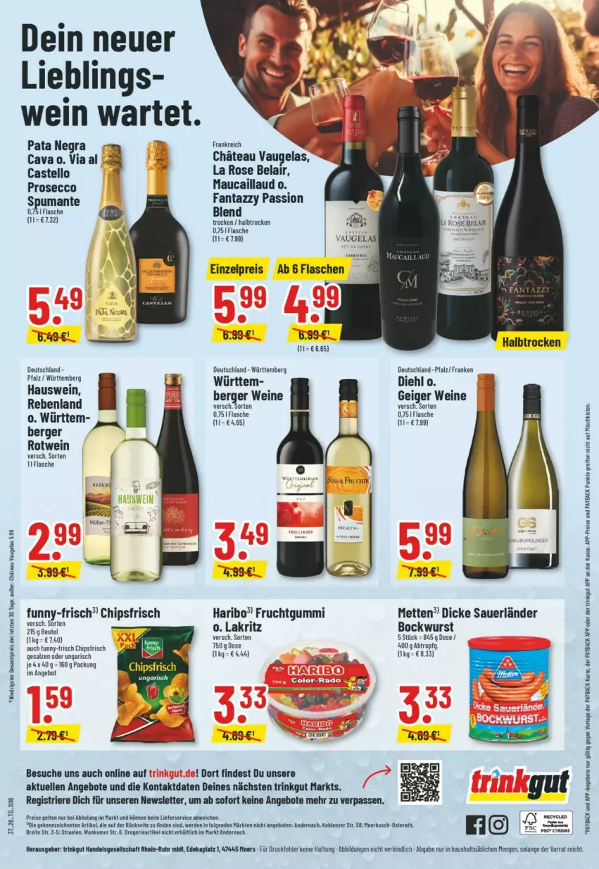 Aktueller Prospekt Trinkgut - Prospekte - von 06.09 bis 12.09.2026 - strona 10 - produkty: angebot, angebote, auer, Berger, bockwurst, Brei, Cava, chips, chipsfrisch, deka, ecco, eis, elle, fanta, flasche, frucht, fruchtgummi, funny-frisch, haribo, Lakritz, lieferservice, Mett, metten, payback, prosecco, puma, reifen, reis, rotwein, spumante, tee, Ti, wein, weine, wurst, ZTE