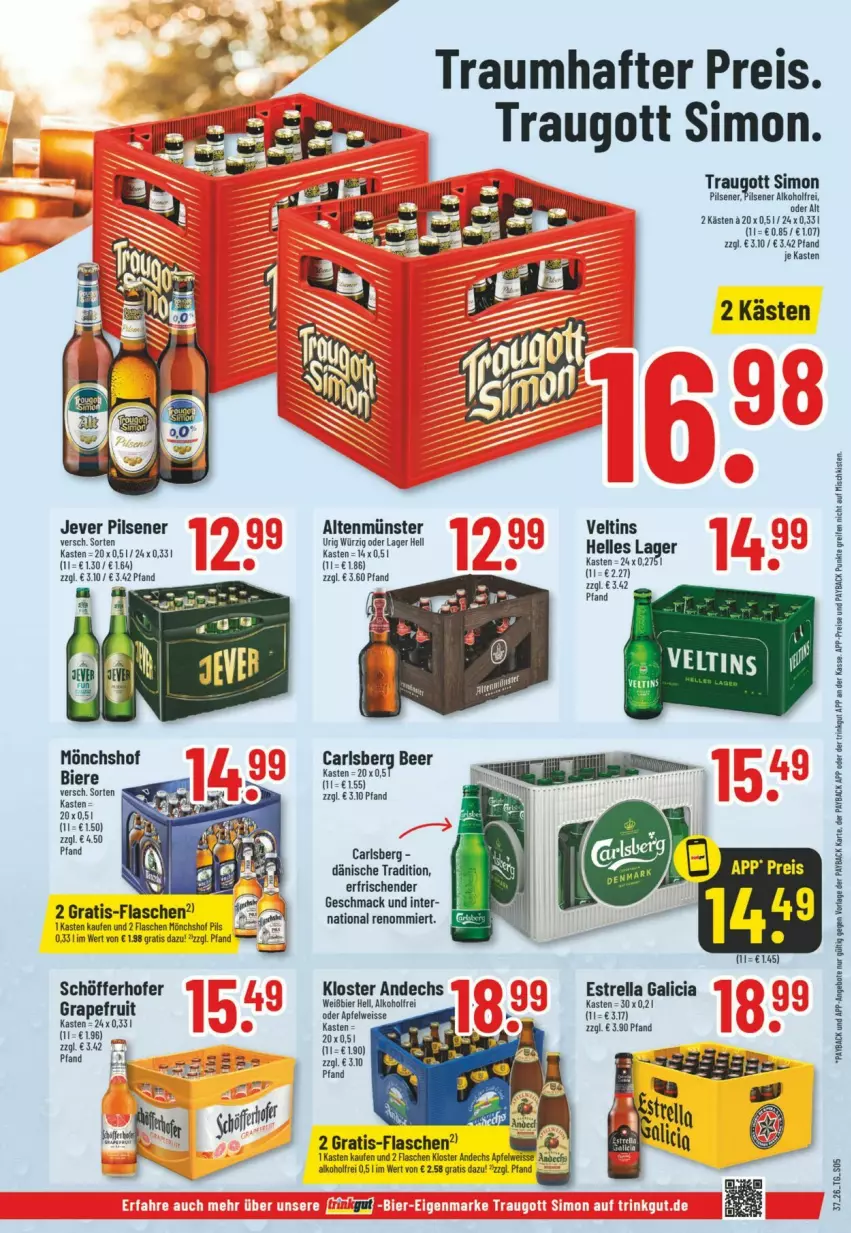 Aktueller Prospekt Trinkgut - Prospekte - von 06.09 bis 12.09.2026 - strona 5 - produkty: alkohol, Altenmünster, apfel, bier, Biere, carlsberg, carlsberg beer, eis, elle, flasche, grapefruit, jever, jever pilsener, Kloster Andechs, mac, mönchshof, payback, pils, pilsener, reifen, reis, rel, schöfferhofer, sim, Ti, veltins