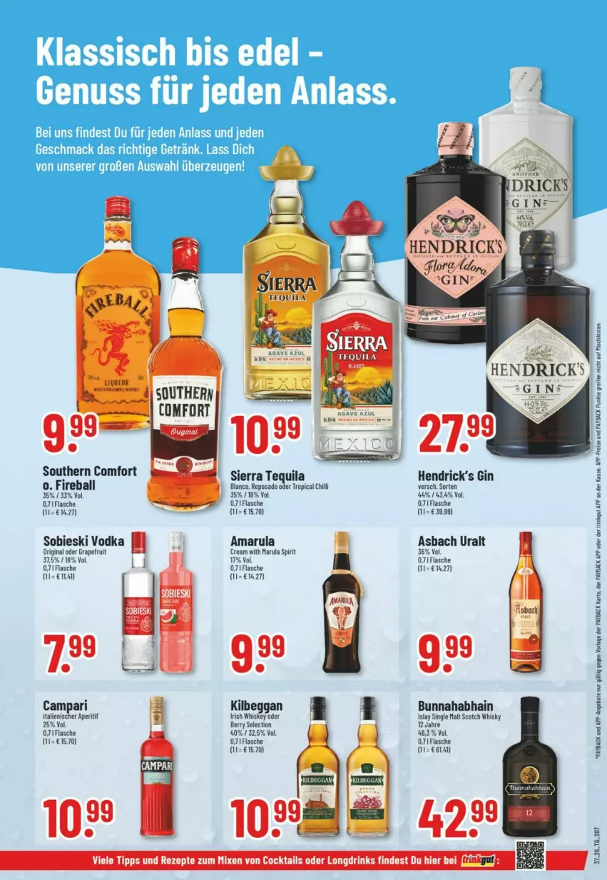 Aktueller Prospekt Trinkgut - Prospekte - von 06.09 bis 12.09.2026 - strona 9 - produkty: amarula, angebot, angebote, aperitif, asbach uralt, ball, campari, cocktail, cocktails, drink, drinks, eis, flasche, gin, grapefruit, irish whiskey, islay single malt, kilbeggan, payback, reifen, reis, rezept, rezepte, scotch, scotch whisky, Sierra, sierra tequila, single malt, tequila, Ti, vodka, whiskey, whisky