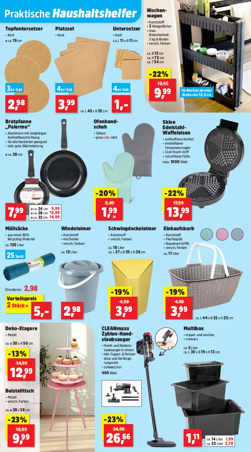 Aktueller Prospekt Thomas Philipps - von 12.05 bis 17.05.2025 - strona 12 - produkty: beistelltisch, bodenstaubsauger, bratpfanne, Brei, cleanmaxx, Clin, decke, Deckel, edelstahl, eimer, einkaufskorb, eis, Etagere, handstaubsauger, herdarten, korb, leimer, mint, Ofen, pfanne, reis, Ria, sac, staubsauger, Ti, tisch, topf, Topfuntersetzer, Untersetzer, vorteilspreis, Waffeleisen