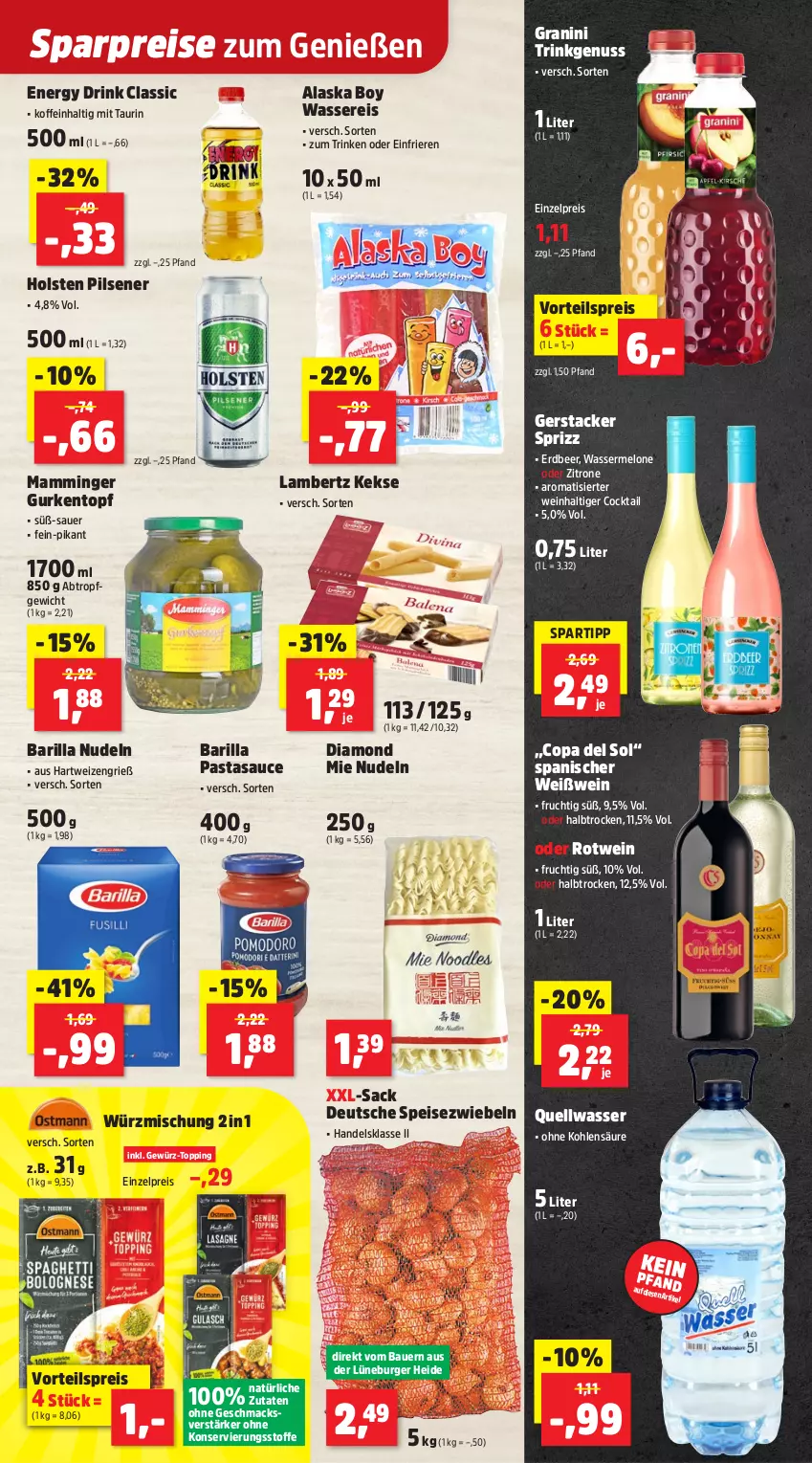 Aktueller Prospekt Thomas Philipps - von 12.05 bis 17.05.2025 - strona 15 - produkty: Amber, auer, barilla, Bau, Bauer, burger, cocktail, drink, eis, energy drink, frucht, gewürz, granini, gurke, gurken, hartweizen, holsten, holsten pilsener, keks, kekse, lambertz, mac, mam, mamminger, melone, nudel, nudeln, nuss, pasta, pils, pilsener, reis, rotwein, sac, sauce, spartipp, Speisezwiebeln, Sprizz, Ti, topf, vorteilspreis, wasser, wassereis, wassermelone, wein, Weißwein, zitrone, zwiebel, zwiebeln