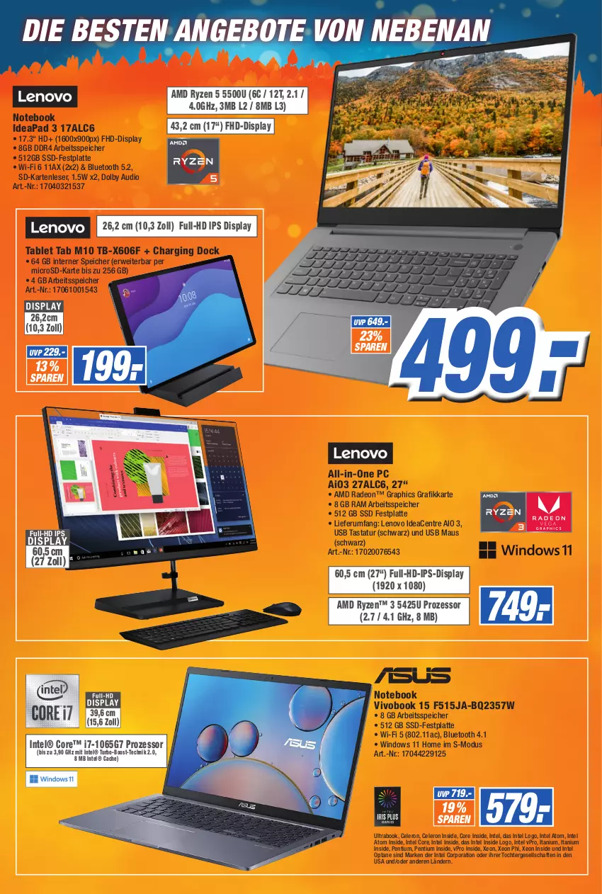 Aktueller Prospekt Expert Technomarkt - Prospekte - von 25.01 bis 31.01.2023 - strona 5 - produkty: AMD Radeon, angebot, angebote, celeron, deo, festplatte, full-hd-ips-display, gin, Intel, ips-display, latte, lenovo, Maus, microsd, notebook, Pentium, radeon, rum, rwe, ryzen, ssd, tablet, Tastatur, Ti, usb, VivoBook