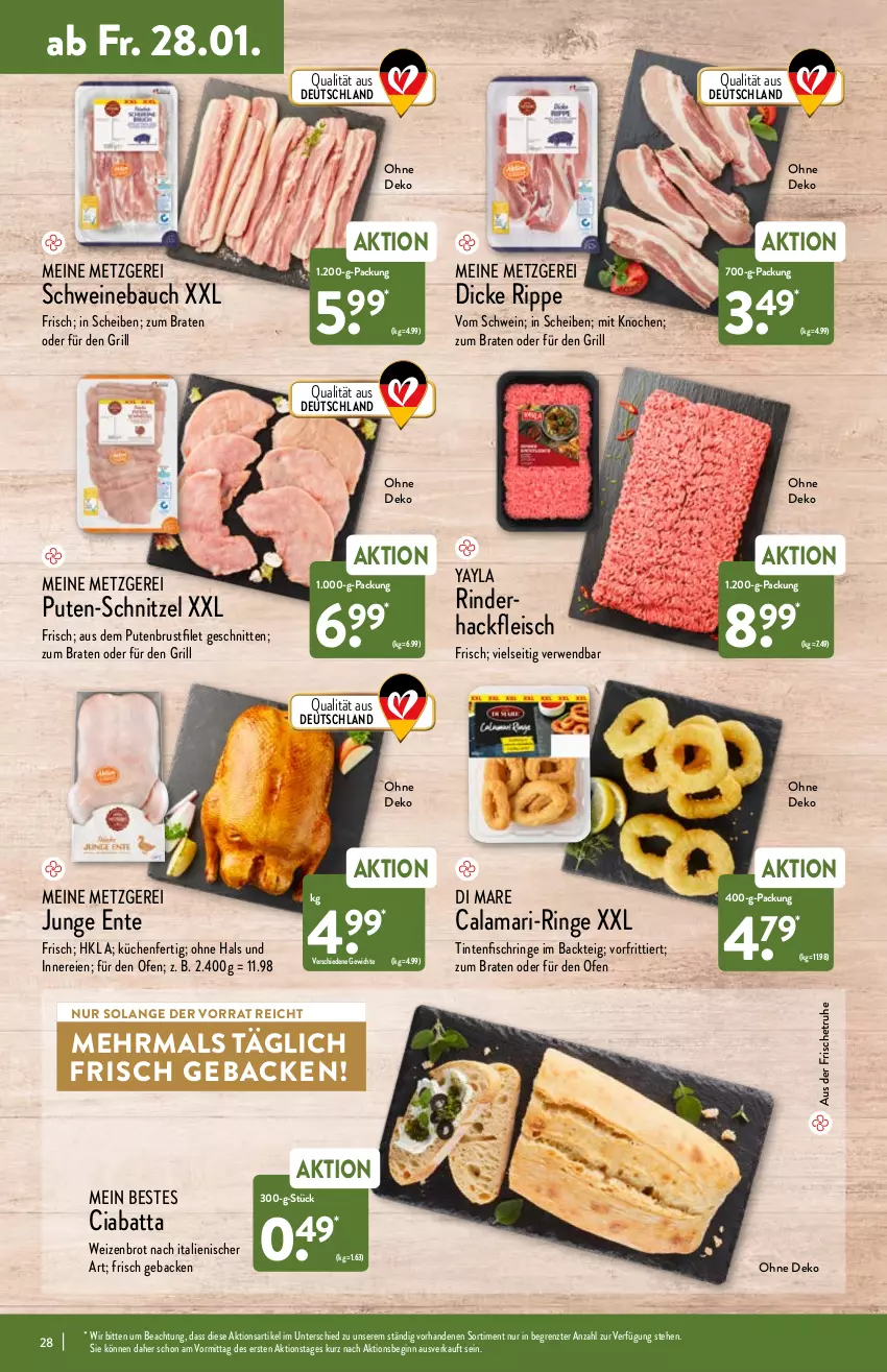 Aktueller Prospekt Aldi Nord - Aldi-Aktuell - von 24.01 bis 29.01.2022 - strona 28 - produkty: Bau, braten, brot, brustfilet, Calamari, ciabatta, eis, ente, filet, fisch, fleisch, geback, gin, grill, hackfleisch, küche, Küchen, Ofen, pute, putenbrust, putenbrustfilet, rind, rinder, rinderhackfleisch, ring, rwe, schnitten, schnitzel, schwein, schweine, Schweinebauch, Ti, Tintenfischringe, wein, weine, Weizenbrot, ZTE