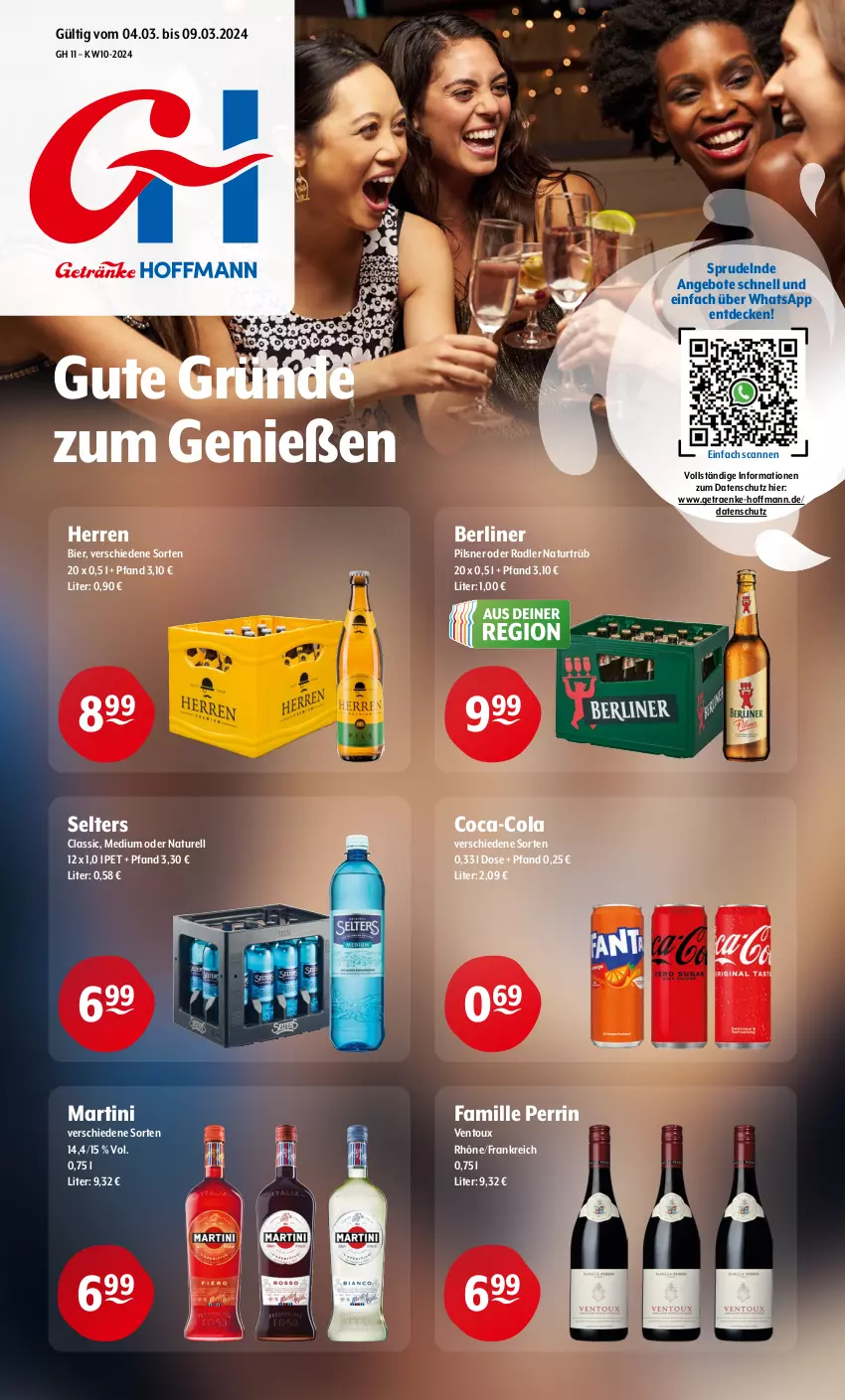 Aktueller Prospekt Getraenke Hoffmann - Prospekte - von 04.03 bis 09.03.2024 - strona 1 - produkty: angebot, angebote, berliner, bier, coca-cola, cola, decke, martini, natur, oder radler, pils, pilsner, radler, rel, Selters, Sprudel, Ti