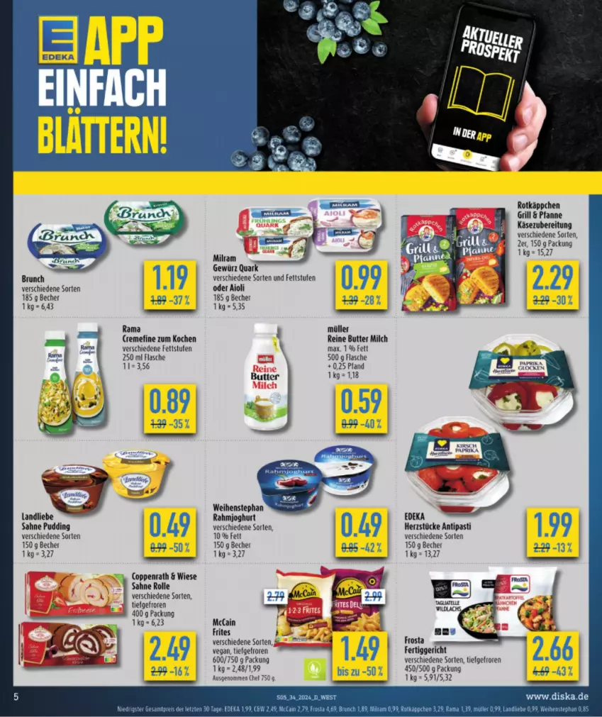 Aktueller Prospekt Diska - von 12.08 bis 17.08.2024 - strona 5 - produkty: aioli, antipasti, asti, Becher, butter, coppenrath, deka, fertiggericht, flasche, joghur, joghurt, Käse, LG, mccain, milch, milram, Müller, pfanne, pudding, rahmjoghurt, rama, rel, rotkäppchen, sahne, Ti, weihenstephan