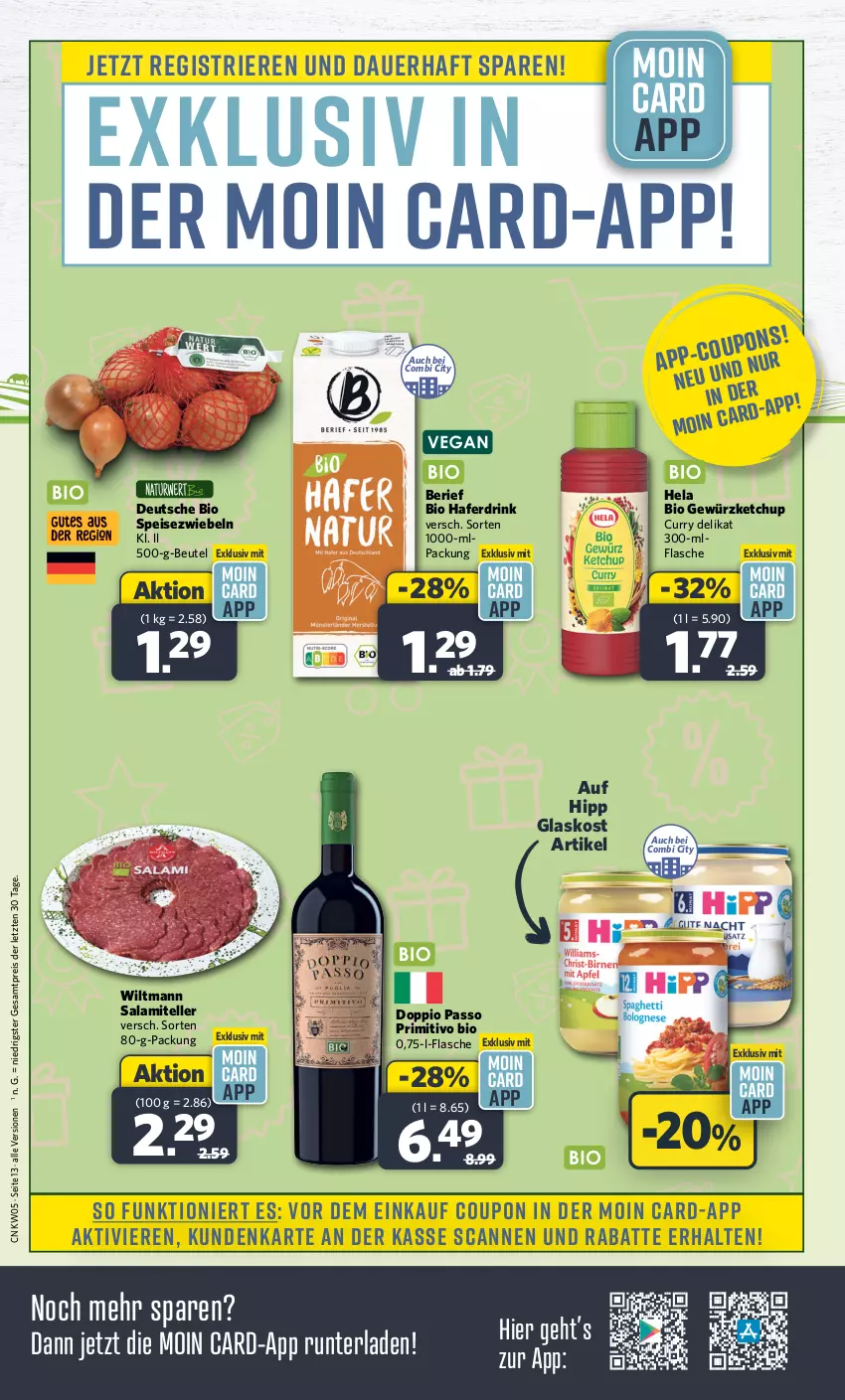 Aktueller Prospekt Combi - Prospekte - von 29.01 bis 03.02.2024 - strona 13 - produkty: auer, beutel, bio, coupon, curry, doppio passo, drink, eis, elle, erde, flasche, gewürz, gewürzketchup, hafer, Haferdrink, Hela, hipp, ketchup, passo, primitivo, reis, salami, Speisezwiebeln, teller, Ti, wiltmann, ZTE, zwiebel, zwiebeln