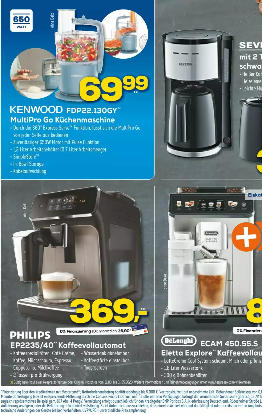 Aktueller Prospekt Euronics - Prospekte - von 12.04 bis 19.04.2023 - strona 9 - produkty: angebot, auto, Behälter, Cap, cappuccino, cin, consors finanz, eimer, eis, espresso, gin, kaffee, kaffeevollautomat, küche, Küchen, küchenmaschine, LG, mastercard, milch, nespresso, reis, Ti