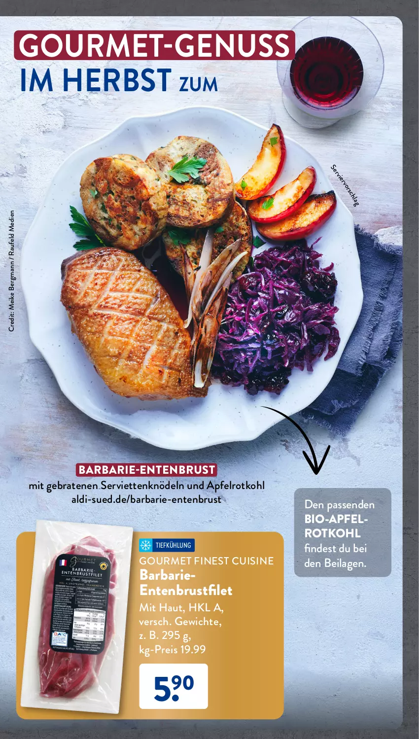 Aktueller Prospekt AldiSud - GÜNSTIGE HERBSTVIELFALT FÜR ALLE - von 02.10 bis 31.10.2023 - strona 2 - produkty: aldi, apfel, bio, braten, brustfilet, eis, ente, Entenbrust, filet, ilag, Knödel, nuss, reis, rotkohl, Serviette, servietten, Ti