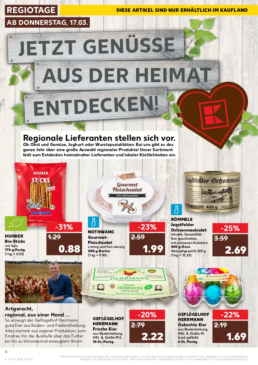 Aktueller Prospekt Kaufland - Spezielle Angebote - von 17.03 bis 23.03.2022 - strona 4 - produkty: angebot, Becher, bio, decke, eier, eis, elle, fleisch, fleischsalat, Geflügel, huober, joghur, joghurt, kräuter, kräutern, obst, Obst und Gemüse, salat, salz, schnitten, Spezi, Ti, und gemüse, wurst, ZTE