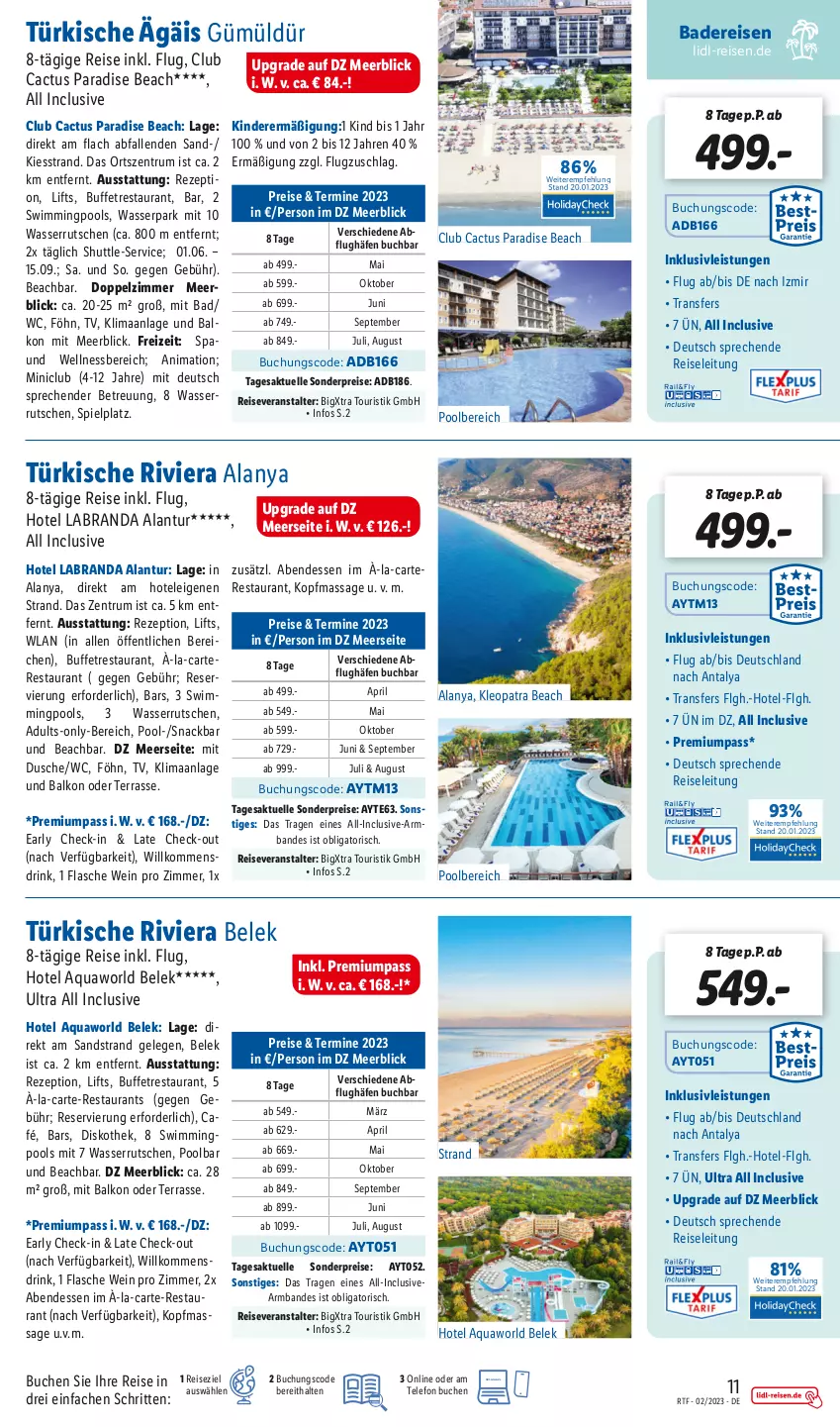 Aktueller Prospekt Lidl - Themenflyer Februar 2023 - von 13.02 bis 15.03.2023 - strona 11 - produkty: aqua, Armband, Bad, Bau, buch, drink, dusche, eis, elle, flasche, HP, inklusivleistungen, Kinder, labranda, LG, pool, pril, reis, reiseveranstalter, rezept, rum, snack, telefon, Ti, wasser, wasserrutsche, wein, wellnessbereich