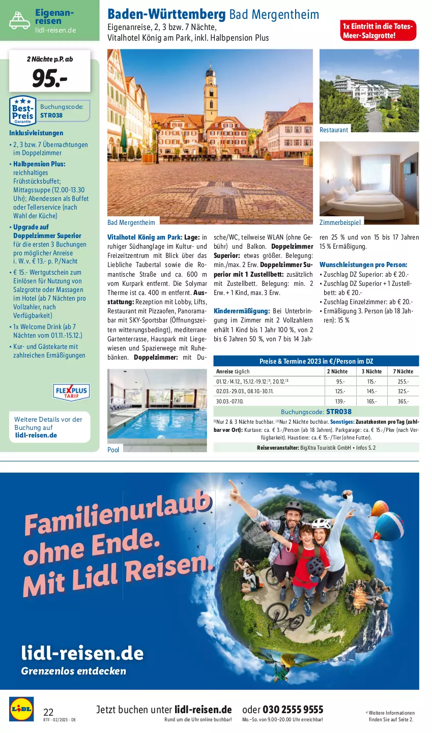 Aktueller Prospekt Lidl - Themenflyer Februar 2023 - von 13.02 bis 15.03.2023 - strona 22 - produkty: aust, axe, Bad, bett, buch, decke, drink, eis, elle, ente, Garten, gutschein, inklusivleistungen, Kinder, küche, kurtaxe, Liege, Ofen, pizza, Pizzaofen, pool, rama, reis, reiseveranstalter, rezept, rum, rwe, salz, Sport, Stier, suppe, teller, Ti, Tiere, tisch, uhr, vita, zimmerbeispiel