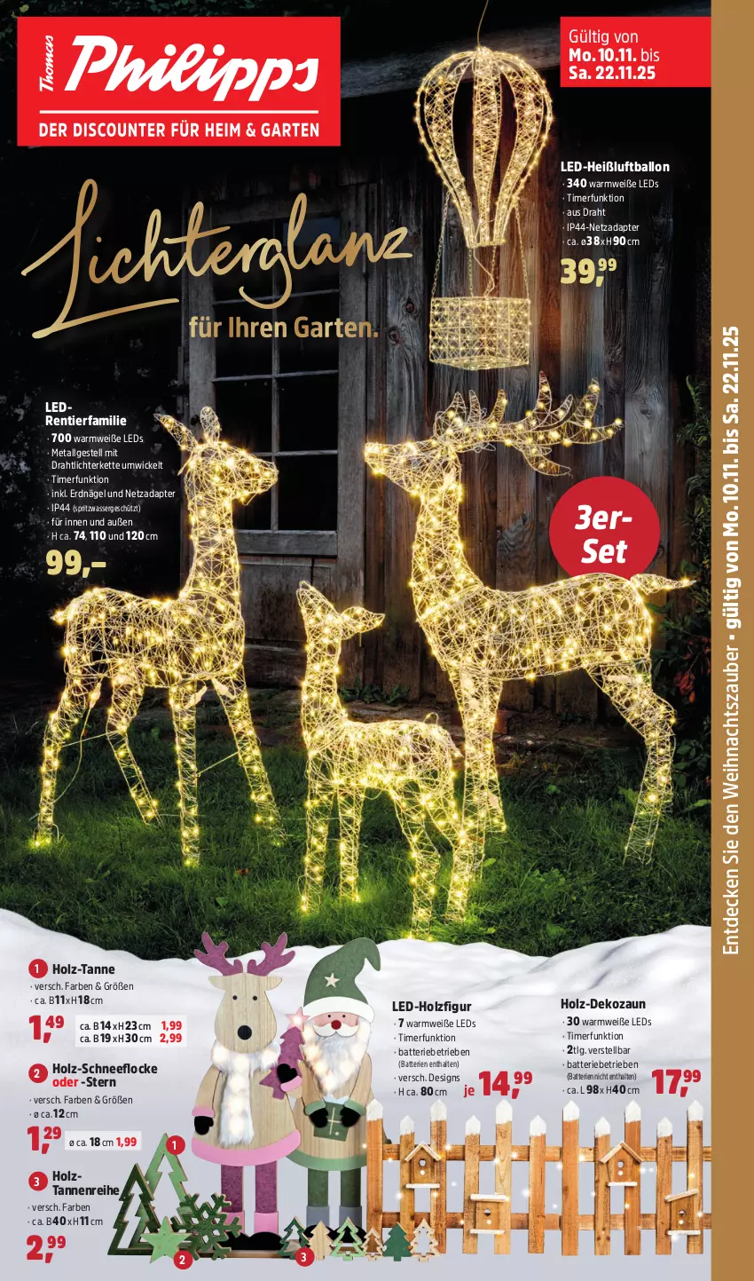 Aktueller Prospekt Thomas Philipps - von 10.11 bis 22.11.2025 - strona 1 - produkty: adapter, ball, batterie, batterien, decke, Draht, Garten, Holz, Kette, leds, LG, lichterkette, Luftballon, Ti, timer, wasser, WICK