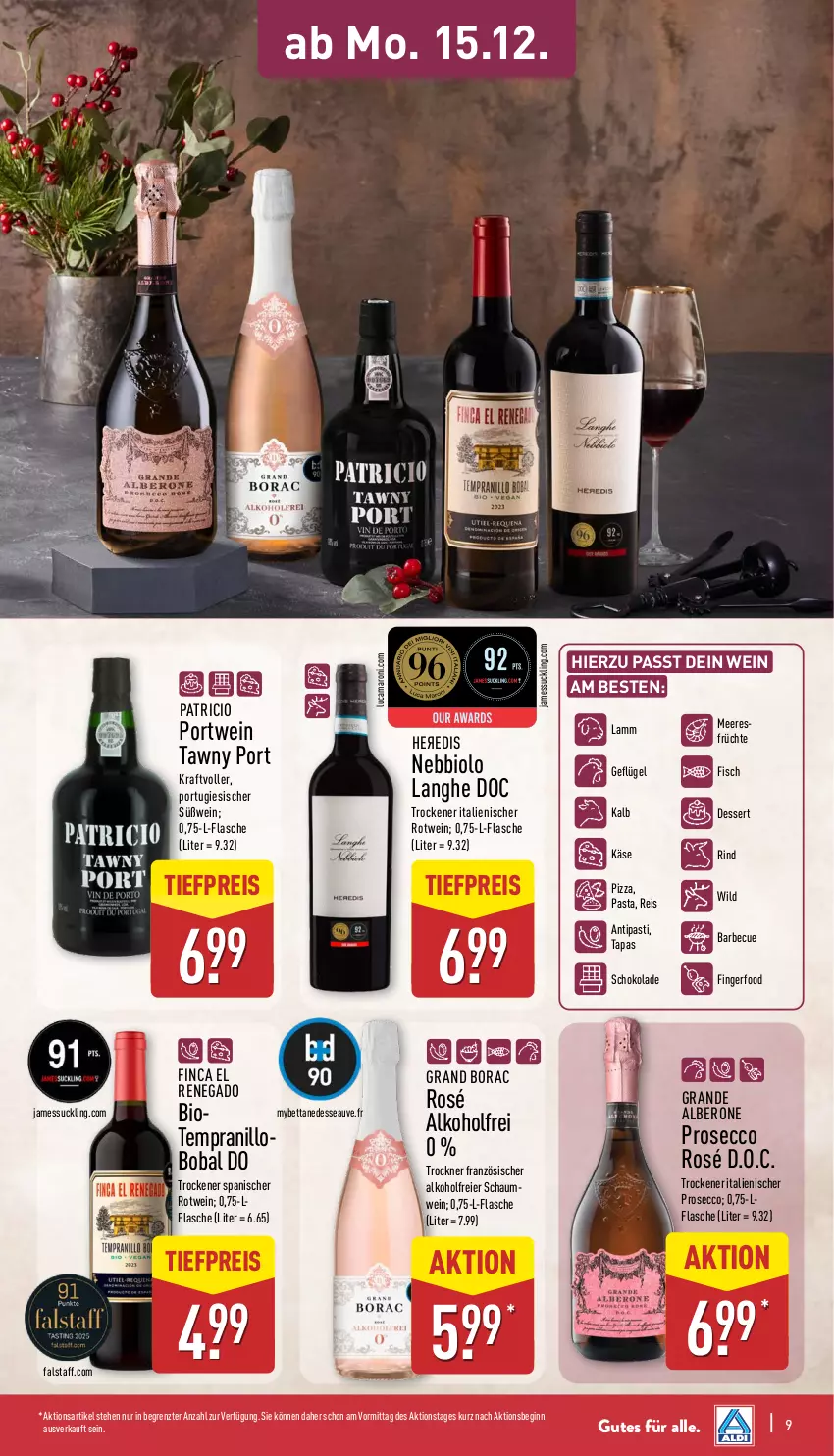 Aktueller Prospekt Aldi Nord - Von Montag - von 15.12 bis 20.12.2025 - strona 10 - produkty: alkohol, amaro, antipasti, asti, barbecue, bett, bio, dessert, ecco, eier, eis, fisch, flasche, früchte, Geflügel, gin, Käse, kraft, lamm, meeresfrüchte, pasta, pizza, Portwein, prosecco, reis, rind, rotwein, schoko, schokolade, Tapas, Tawny Port, tempranillo, Ti, tiefpreis, Trockner, wein, Wild, ZTE