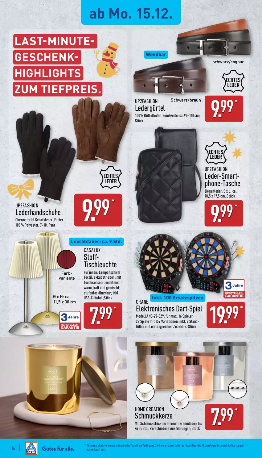 Aktueller Prospekt Aldi Nord - Von Montag - von 15.12 bis 20.12.2025 - strona 17 - produkty: akku, auer, braun, Cognac, dell, eis, Elektro, elle, gin, handschuhe, kerze, Lampe, Lampenschirm, Leuchte, Mode, reis, Ria, Schmuck, schuhe, smartphone, Spiele, Tasche, Ti, tiefpreis, tisch, tischleuchte, up2fashion, usb, ZTE