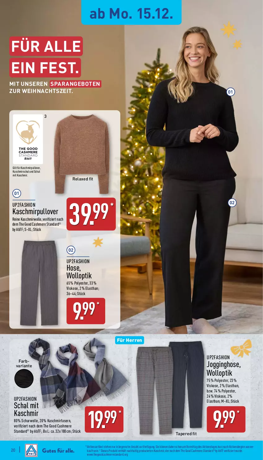 Aktueller Prospekt Aldi Nord - Von Montag - von 15.12 bis 20.12.2025 - strona 21 - produkty: angebot, angebote, axe, cashmere, gin, hose, Jogginghose, Pullover, rel, Ria, Schal, Ti, up2fashion, wolle, ZTE