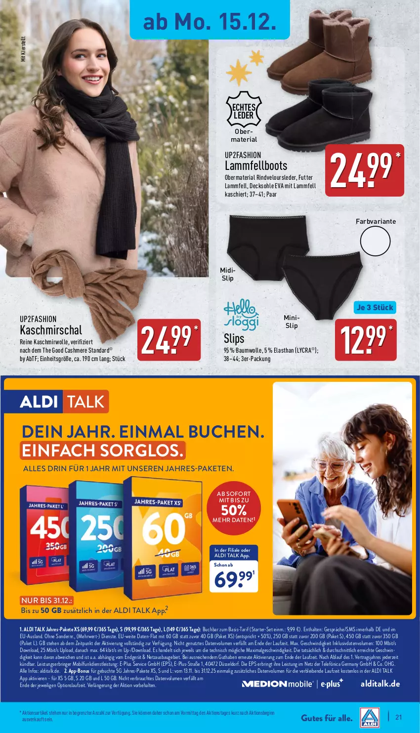 Aktueller Prospekt Aldi Nord - Von Montag - von 15.12 bis 20.12.2025 - strona 22 - produkty: aldi, aldi talk, Bau, baumwolle, buch, cashmere, decksohle, eis, Germ, gin, lamm, Lammfell, LG, Minislip, Rauch, Ria, rind, ring, rwe, Schal, slip, slips, Ti, up2fashion, usb, wolle, ZTE
