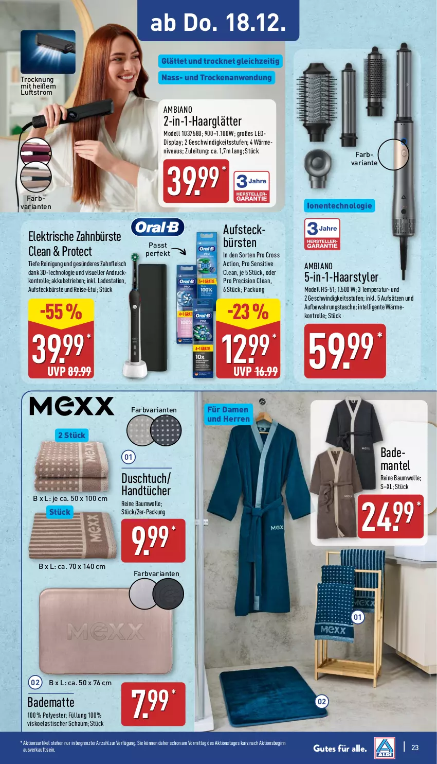 Aktueller Prospekt Aldi Nord - Von Montag - von 15.12 bis 20.12.2025 - strona 24 - produkty: akku, ambia, asti, aufbewahrungstasche, aufsteckbürsten, Bad, Bademantel, badematte, Bau, baumwolle, bürste, bürsten, cross action, dell, duschtuch, eis, elektrische zahnbürste, elle, ente, fleisch, gin, haarglätter, handtücher, Intel, Mantel, Mode, nivea, precision clean, reine baumwolle, Reinigung, reis, Ria, Tasche, Ti, tisch, tuc, tücher, wolle, zahnbürste, ZTE