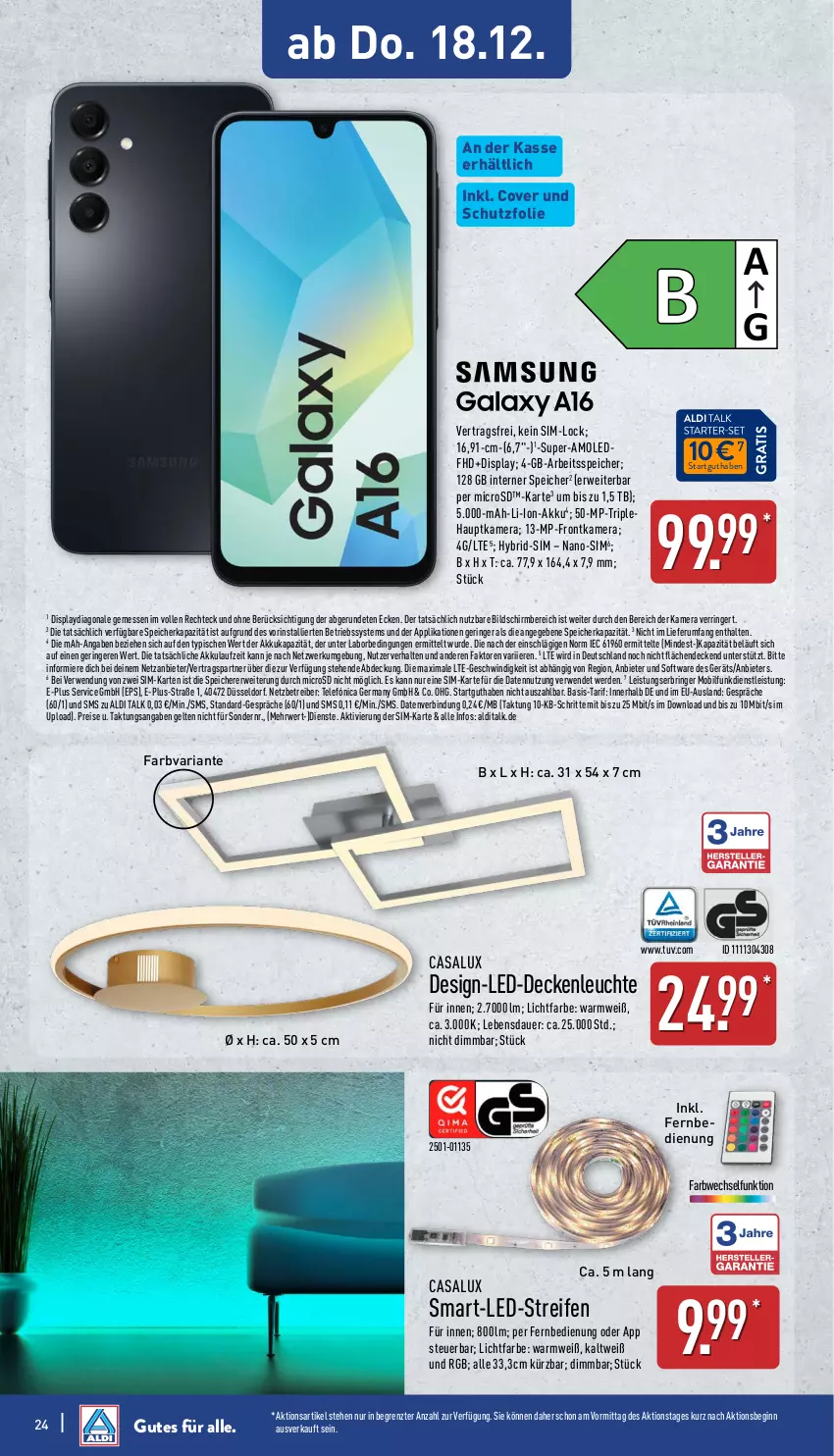 Aktueller Prospekt Aldi Nord - Von Montag - von 15.12 bis 20.12.2025 - strona 25 - produkty: akku, aldi, aldi talk, auer, Betriebssystem, decke, deckenleuchte, eis, erde, fernbedienung, frontkamera, Germ, gin, hauptkamera, kamera, led-deckenleuchte, Leuchte, li-ion-akku, microsd, reifen, reis, Ria, ring, rum, rwe, sim, Software, Ti, ZTE