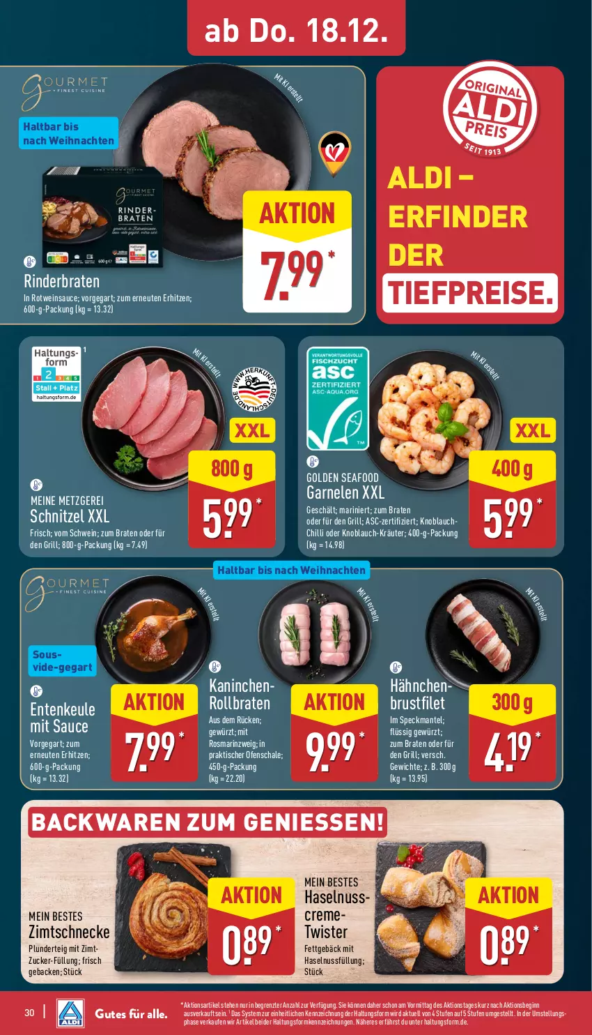 Aktueller Prospekt Aldi Nord - Von Montag - von 15.12 bis 20.12.2025 - strona 31 - produkty: aldi, backwaren, braten, brustfilet, creme, eis, ente, Entenkeule, filet, garnelen, geback, gewürz, gin, grill, hähnchenbrust, hähnchenbrustfilet, haselnuss, Haselnusscreme, knoblauch, kräuter, Mantel, nuss, Ofen, Plunder, reis, rind, rinder, rinderbraten, rollbraten, rosmarin, rotwein, sauce, Schal, Schale, schnitzel, schwein, Speck, Ti, tiefpreis, tisch, weihnachten, wein, ZTE, zucker