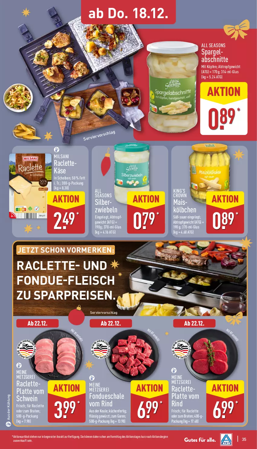 Aktueller Prospekt Aldi Nord - Von Montag - von 15.12 bis 20.12.2025 - strona 36 - produkty: auer, braten, eis, fleisch, Fondue, gewürz, gin, Käse, küche, Küchen, latte, mais, reis, rind, Schal, Schale, schwein, Silberzwiebel, spargel, Ti, wein, ZTE, zwiebel, zwiebeln
