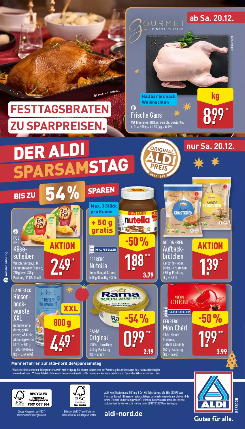 Aktueller Prospekt Aldi Nord - Von Montag - von 15.12 bis 20.12.2025 - strona 37 - produkty: aldi, alkohol, auto, braten, brötchen, caractère, creme, eis, elle, ferrero, fol epi, Frische Gans, gin, HP, kartoffel, Käse, käsescheiben, kirsch, likör, magazin, Mon Chéri, nuss, nuss-nougat-creme, nutella, papier, pralinen, rama, reis, schwein, schweine, telefon, teller, Ti, weihnachten, wein, weine, ZTE