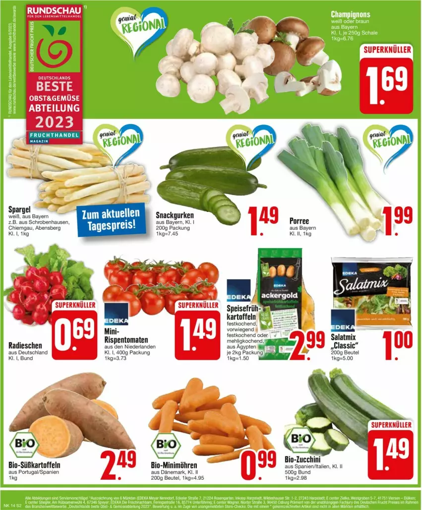 Aktueller Prospekt Edeka - Prospekte - von 01.04 bis 06.04.2024 - strona 2 - produkty: Abtei, beutel, bio, eis, frucht, gurke, gurken, kartoffel, kartoffeln, Kocher, mehl, möhren, radieschen, reis, rispentomaten, snack, spargel, Süßkartoffeln, tomate, tomaten