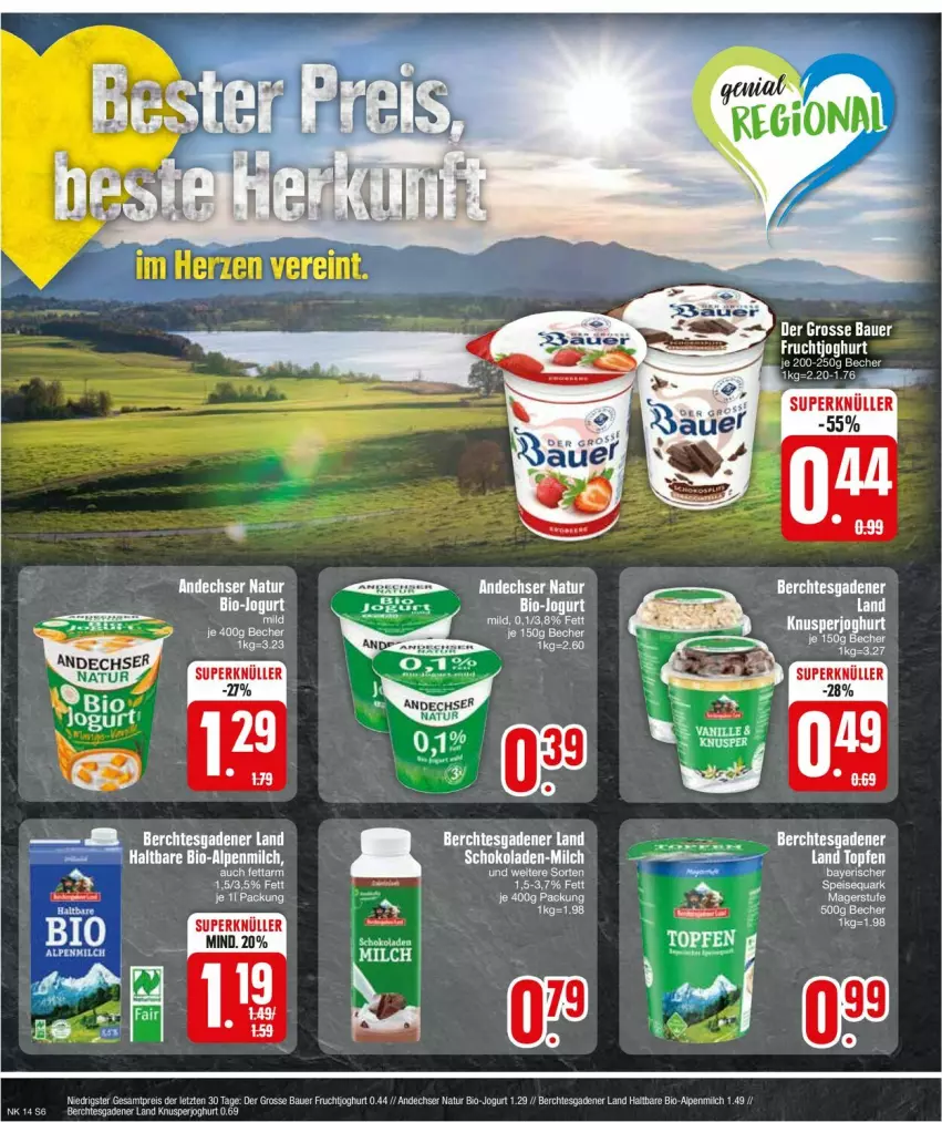 Aktueller Prospekt Edeka - Prospekte - von 01.04 bis 06.04.2024 - strona 6 - produkty: alpenmilch, andechser natur, auer, Bau, Bauer, Becher, bio, eis, frucht, fruchtjoghurt, joghur, joghurt, jogurt, milch, natur, reis, schoko, schokolade, schokoladen, ZTE