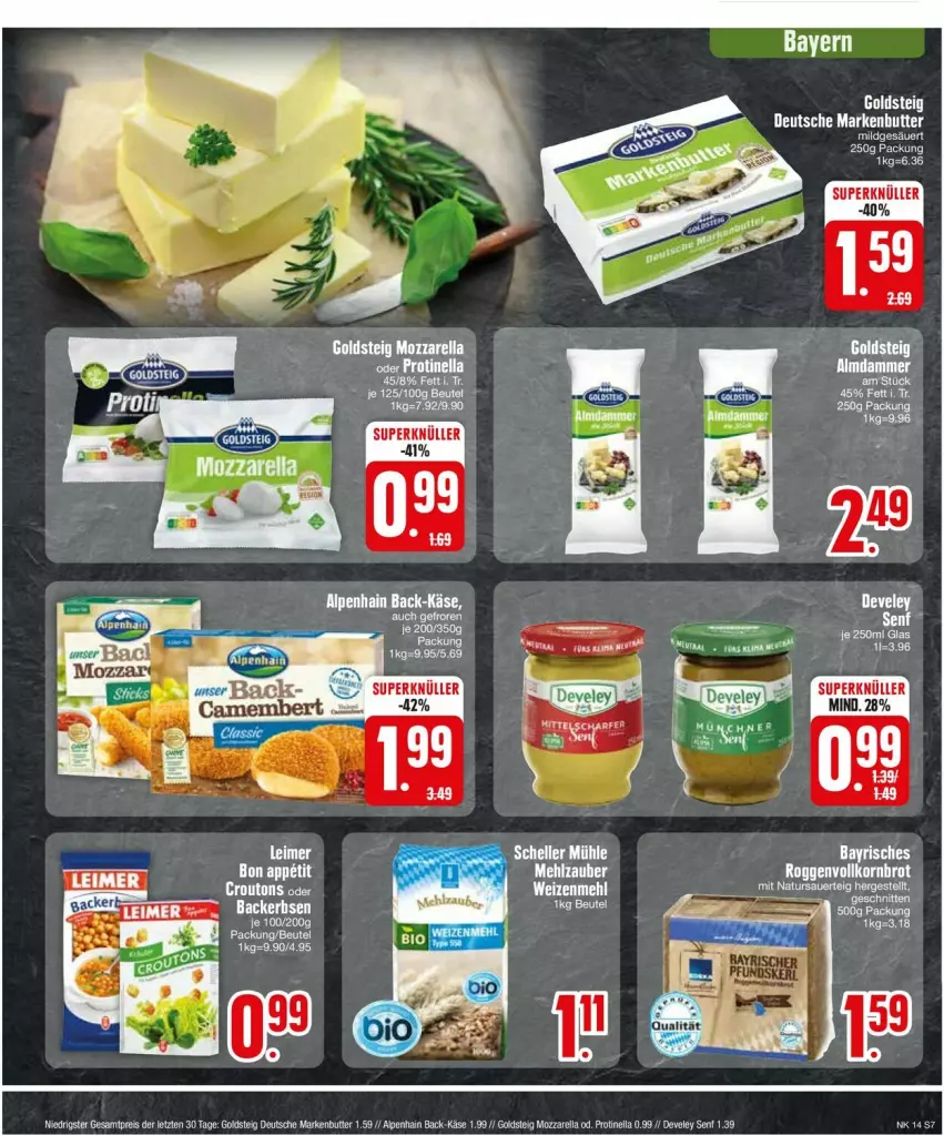 Aktueller Prospekt Edeka - Prospekte - von 01.04 bis 06.04.2024 - strona 7 - produkty: Alpenhain, butter, croutons, develey, eimer, eis, erbsen, goldsteig, Käse, leimer, markenbutter, mozzarella, reis, rel, senf, Ti, ZTE