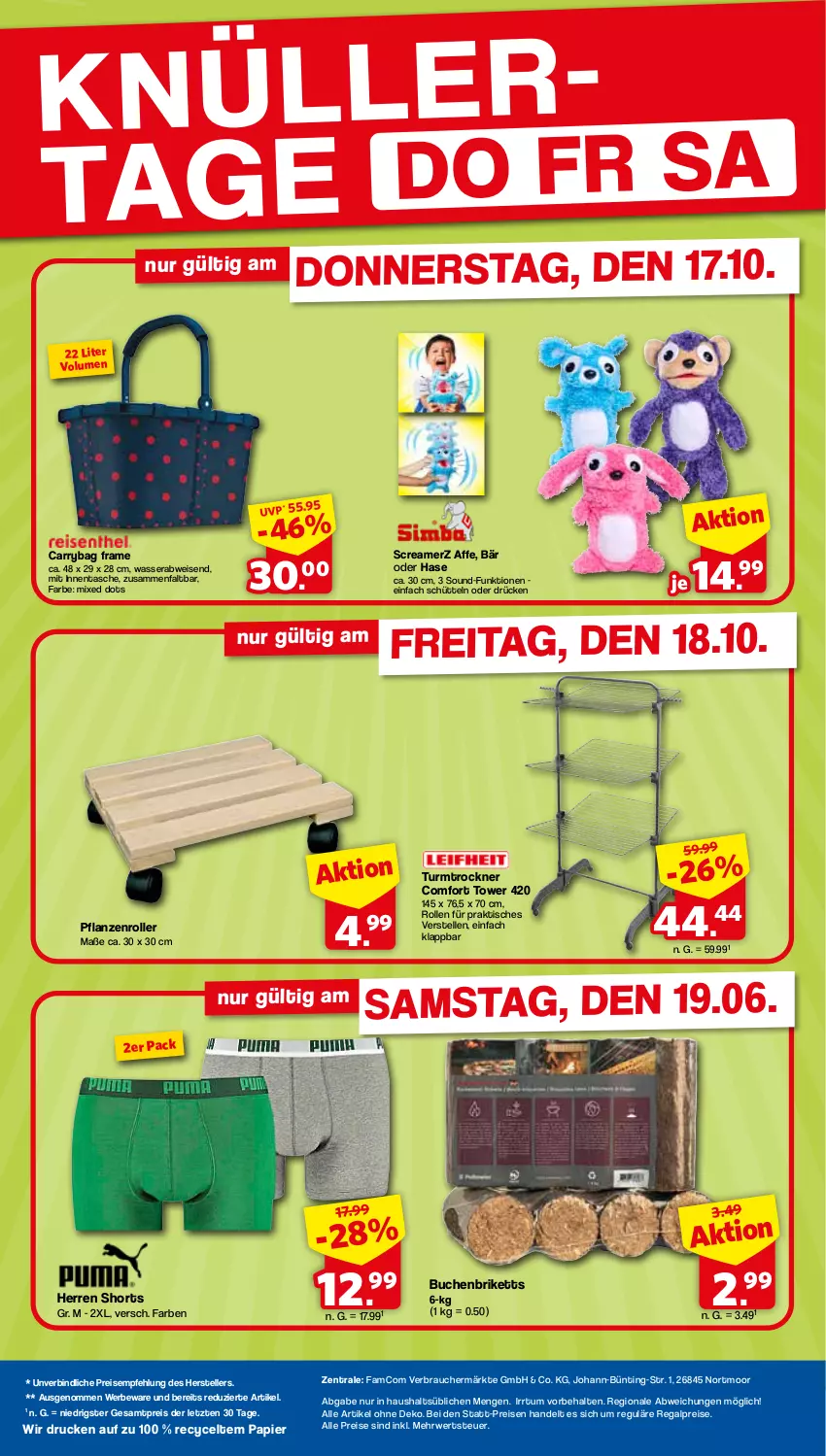 Aktueller Prospekt Famila - Prospekte - von 17.10 bis 19.10.2024 - strona 2 - produkty: briketts, buch, Carrybag, eis, elle, papier, pflanze, pflanzen, Rauch, regal, reis, Roller, rwe, shorts, Tasche, teller, Ti, tisch, Trockner, wasser, ZTE