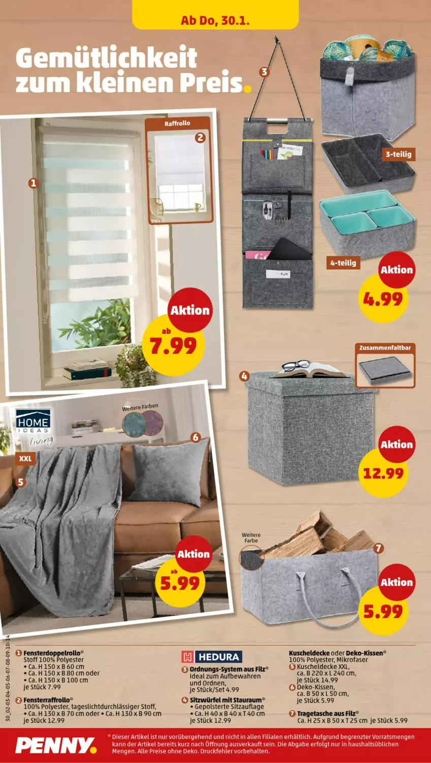 Aktueller Prospekt Penny - Prospekte - von 27.01 bis 01.02.2025 - strona 30 - produkty: decke, doppelrollo, eis, fenster, kissen, kuscheldecke, LG, mikrofaser, Mode, reis, Sitzauflage, Tasche, Ti, tragetasche, würfel, ZTE