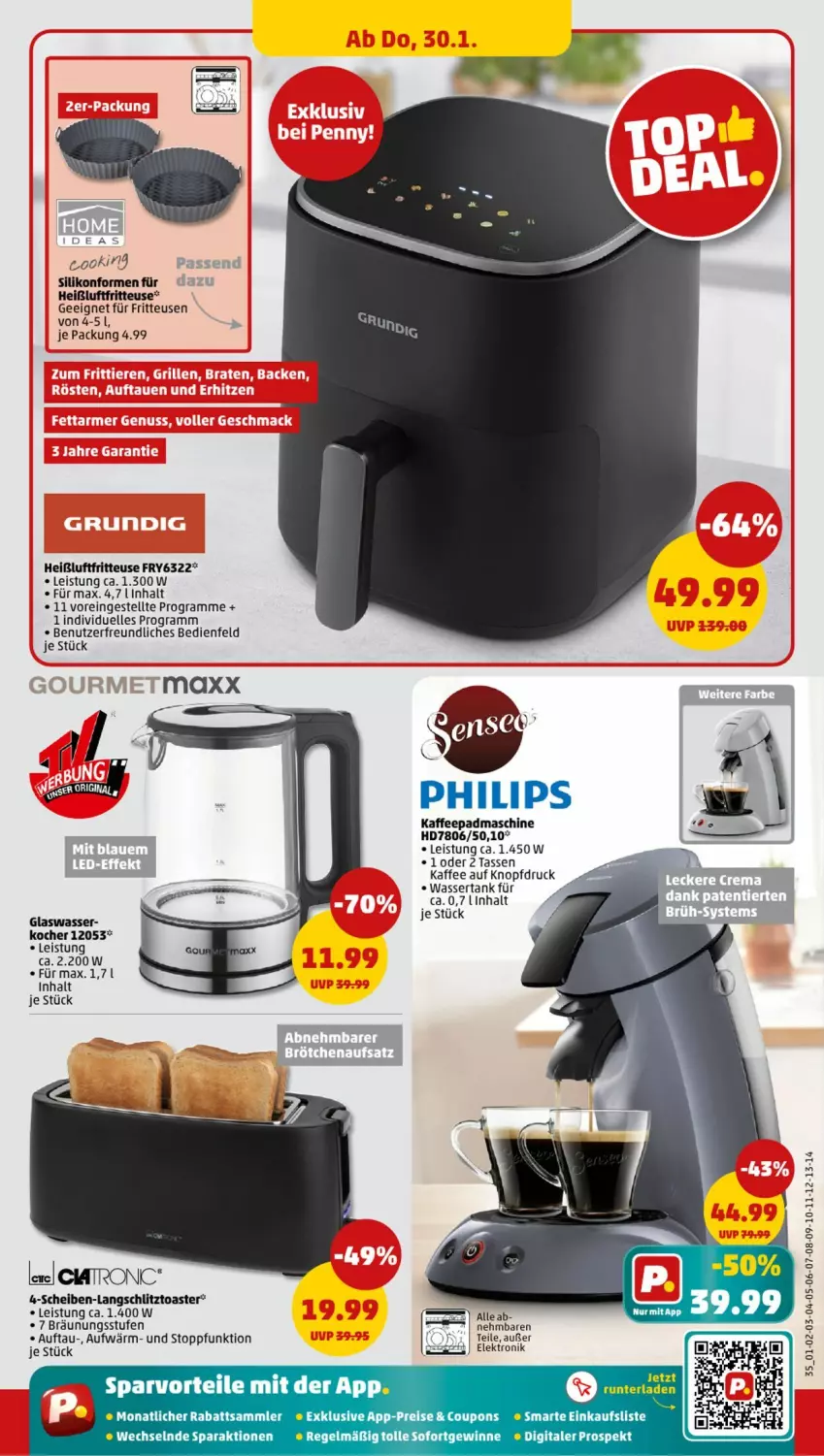 Aktueller Prospekt Penny - Prospekte - von 27.01 bis 01.02.2025 - strona 35 - produkty: coupon, coupons, eis, Elektro, elle, fritteuse, Heißluftfritteuse, kaffee, Kocher, Philips, reis, Silikonform, tasse, Ti, toast, toaster, wasser, wassertank